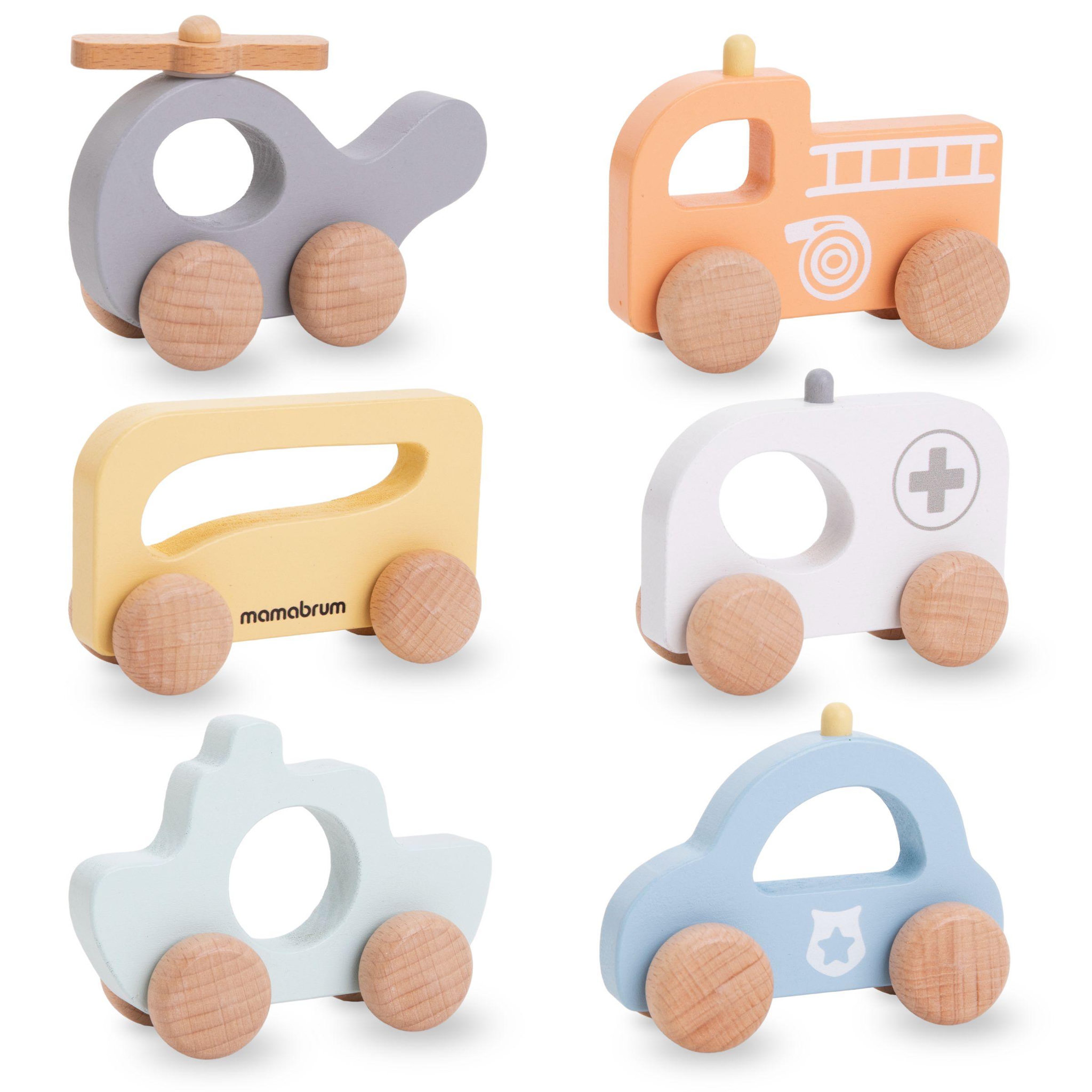 Voir la diapositive 2 : MAMABRUM Voiture Enfant Bois, Jeux D'imagination Voitures, Hélicoptère, Bateau, Ambulance, Camion Pompier