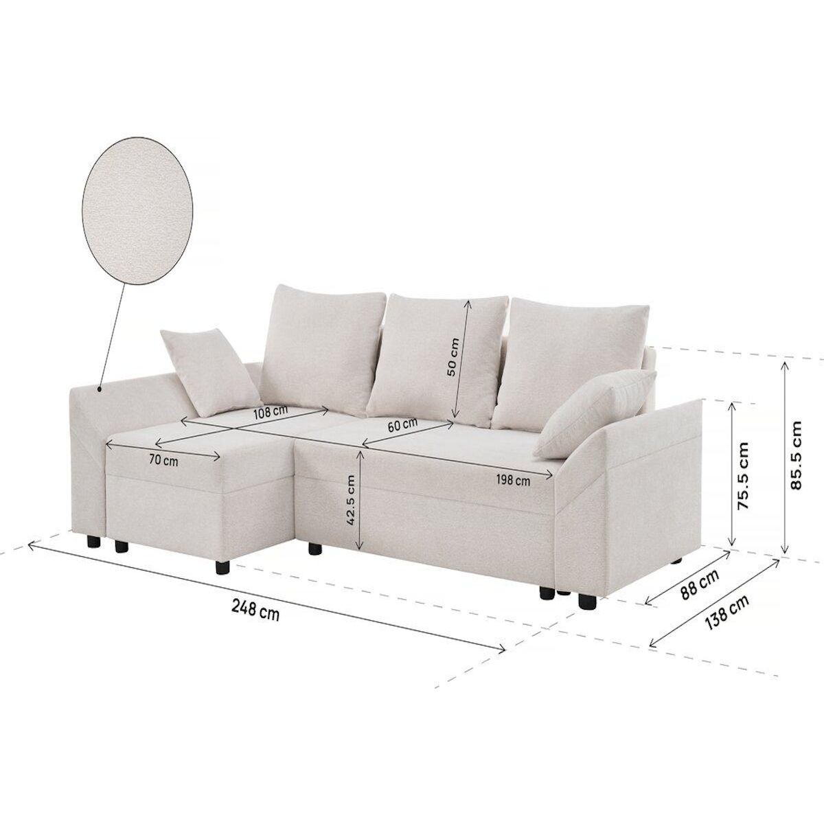 Habitat et Jardin Canapé d'angle convertible et reversible en tissu texturé  Vaugirard II  - 3 places - Beige