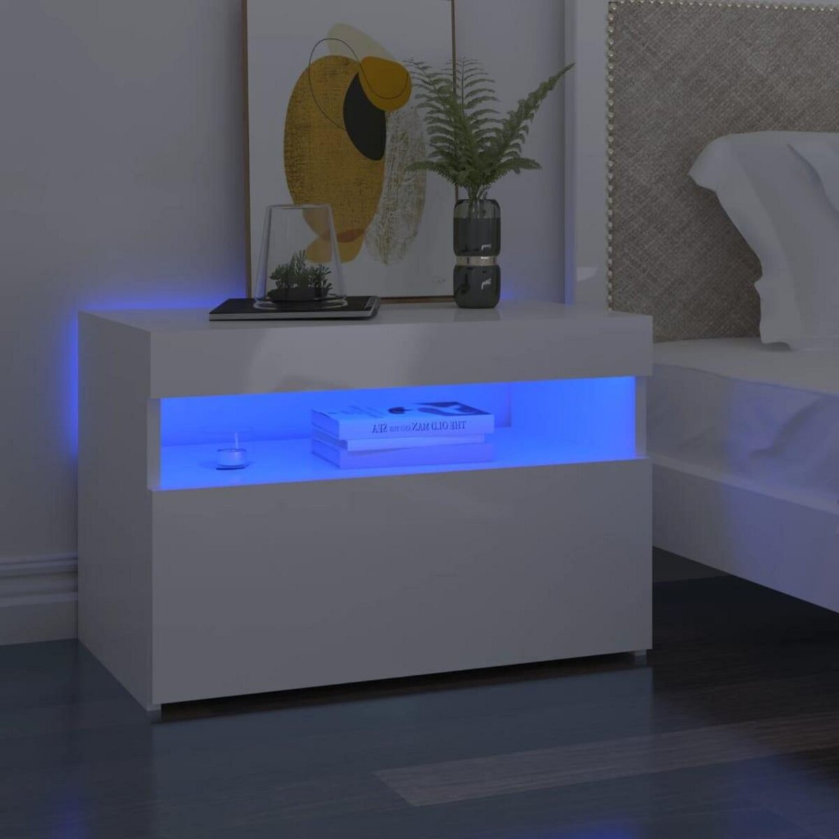 VIDAXL Tables de chevet lumieres LED 2 pcs blanc brillant 60x35x40 cm