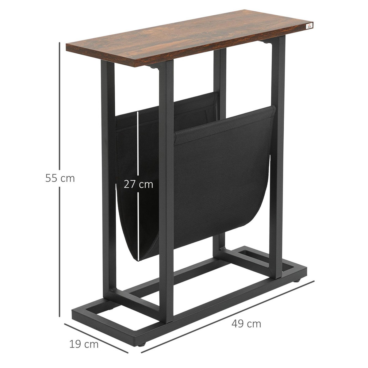 HOMCOM Guéridon bout de canapé table basse d'appoint - porte-revue tissu noir - châssis métal noir plateau aspect bois