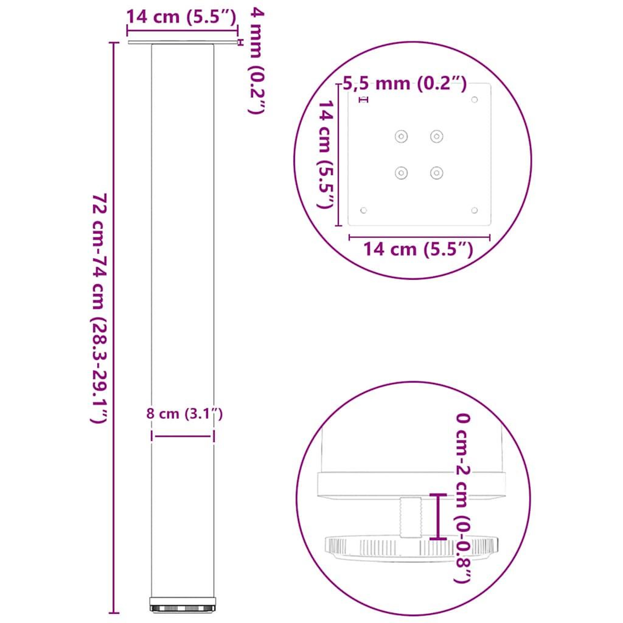 Voir la diapositive 6 : VIDAXL Pieds de table basse 4 pcs noir 72-74 cm acier
