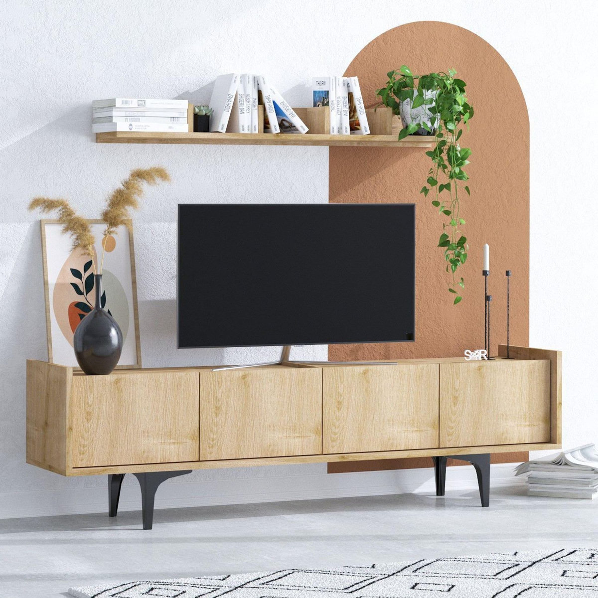Habitat et Jardin Meuble TV en bois  Cursa  - 150 x 40 x 57 cm - Chêne Saphir