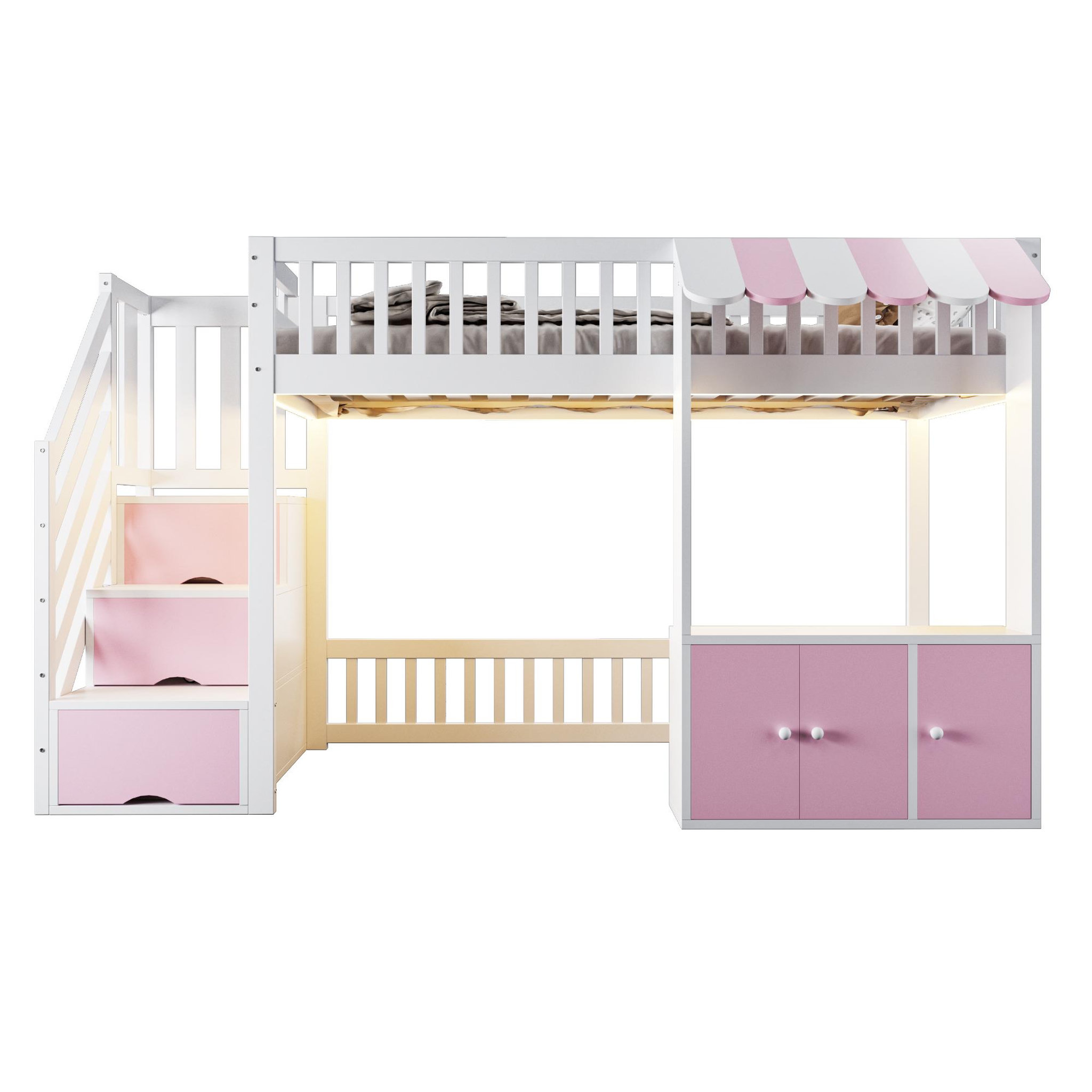 MERAX Lit mezzanine enfant. Coloris disponibles : Rose, Blanc