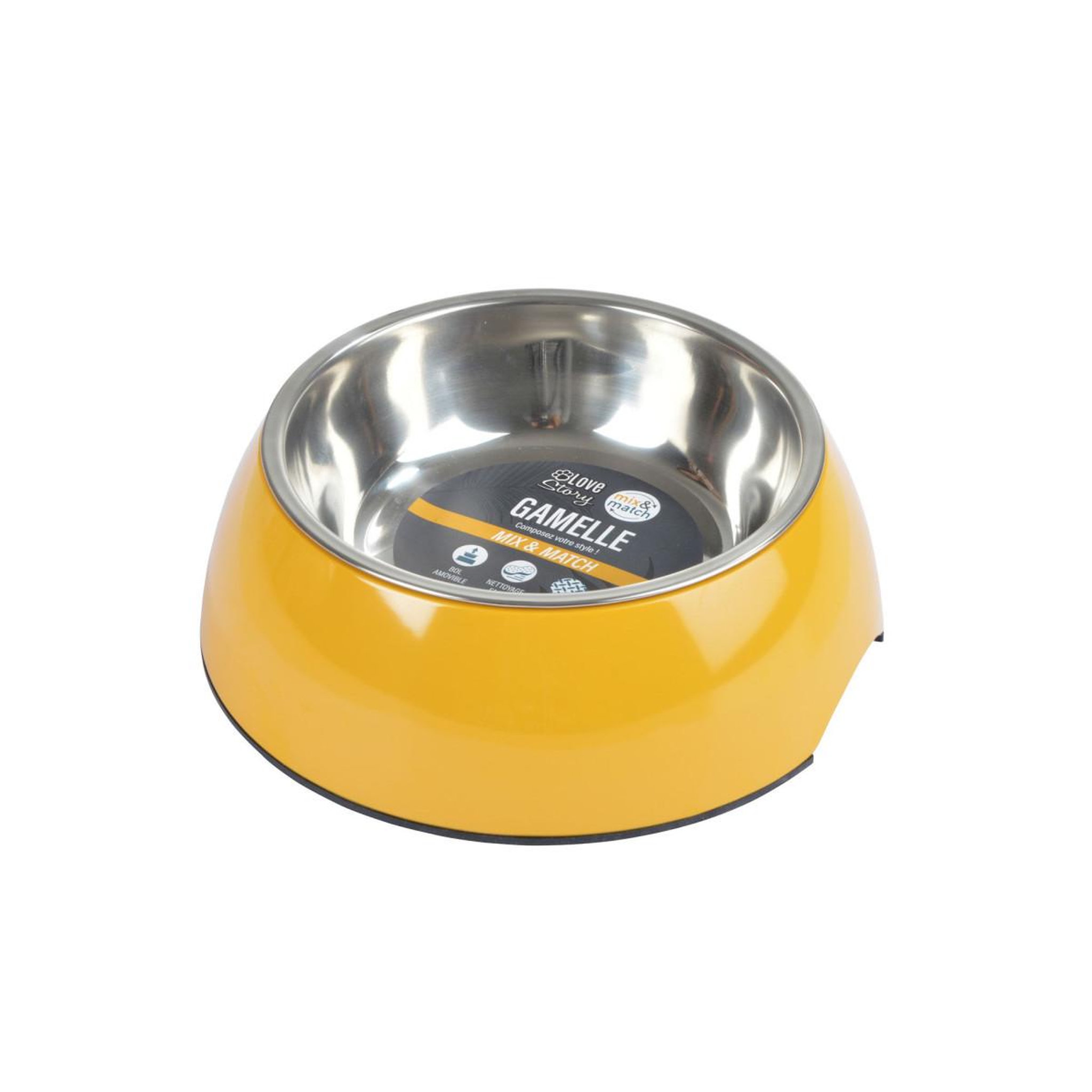 Voir la diapositive 2 : LOVE STORY Gamelle pour chien & chat  bol inox  17cm moutarde