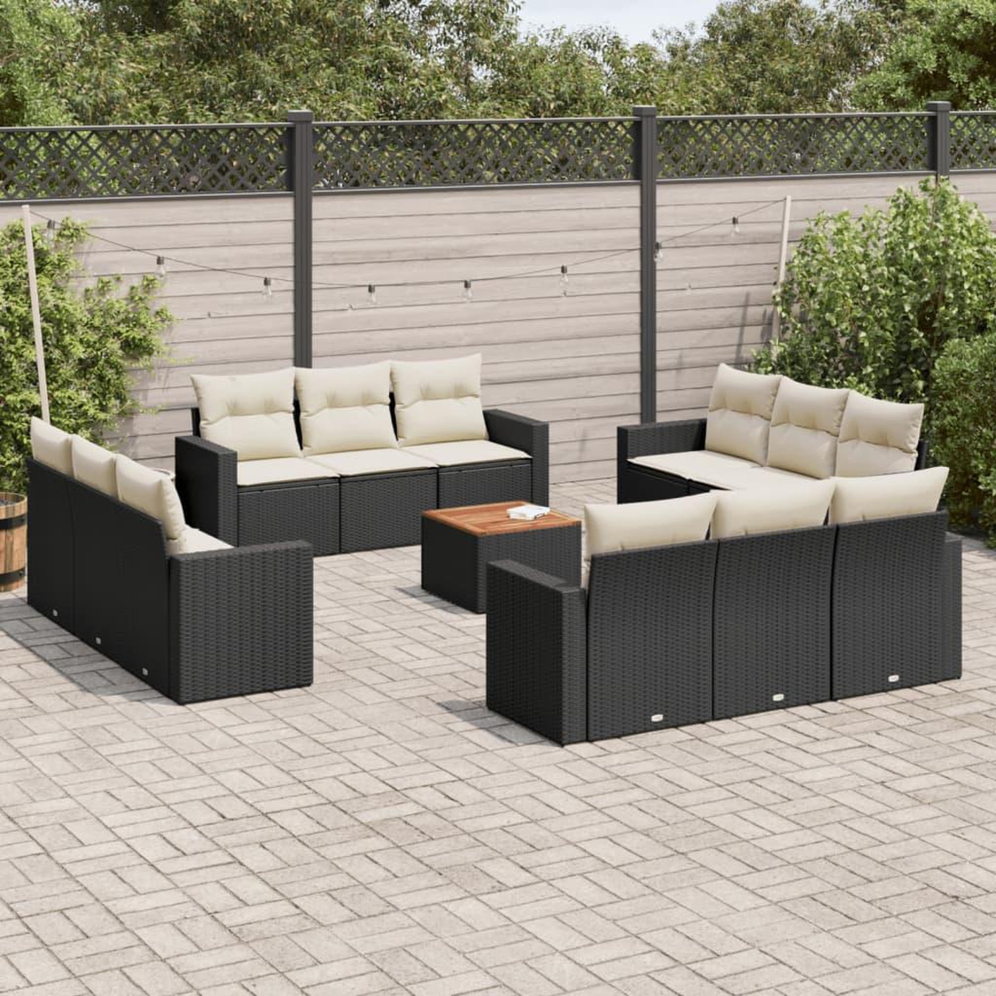 VIDAXL Salon de jardin avec coussins 13 pcs noir resine tressee