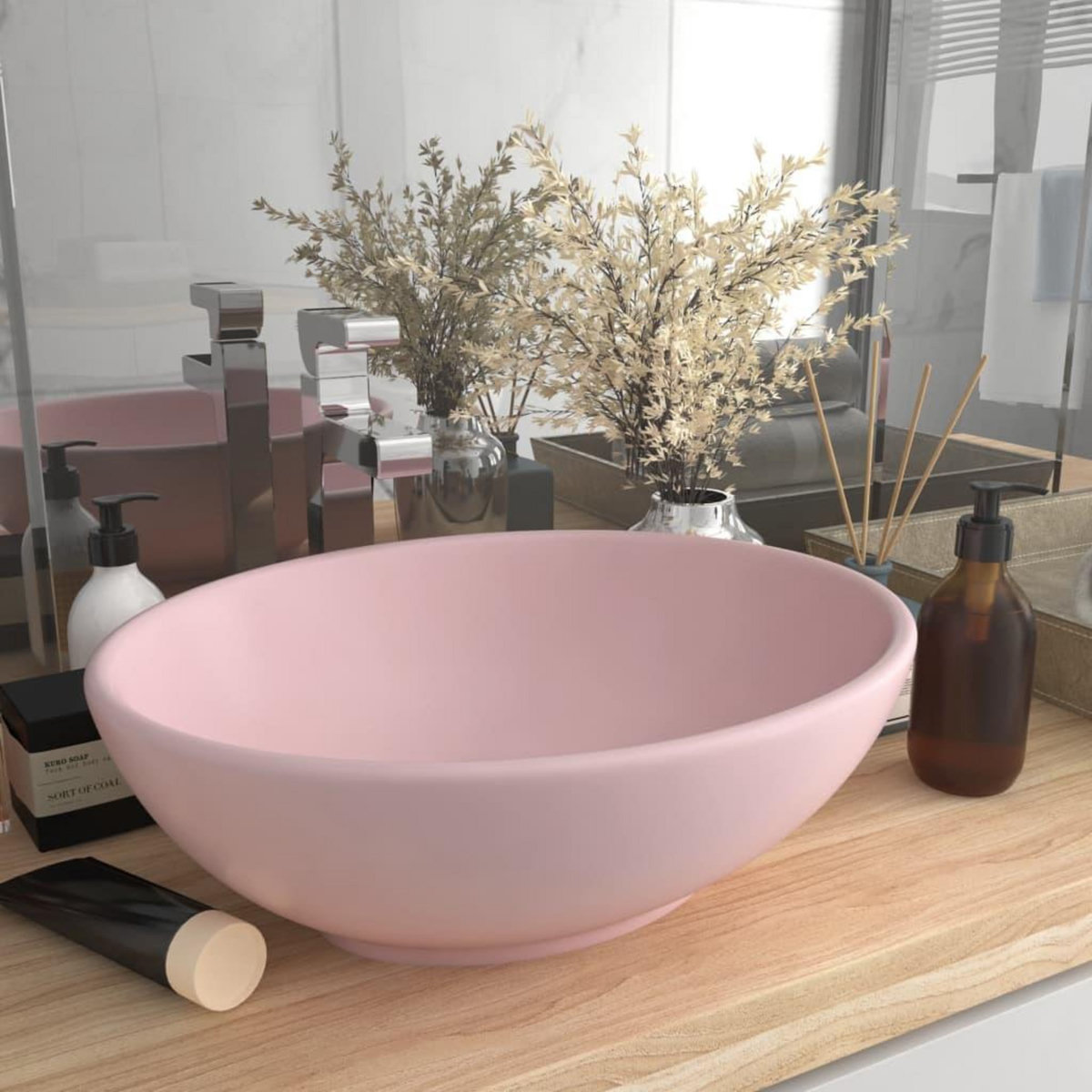 VIDAXL Lavabo ovale de luxe Rose mat 40x33 cm Ceramique