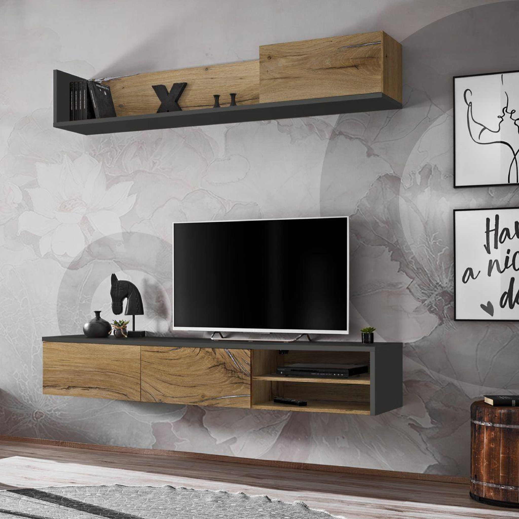 Paris Prix Ensemble meuble tv  dallas  180cm chêne & gris
