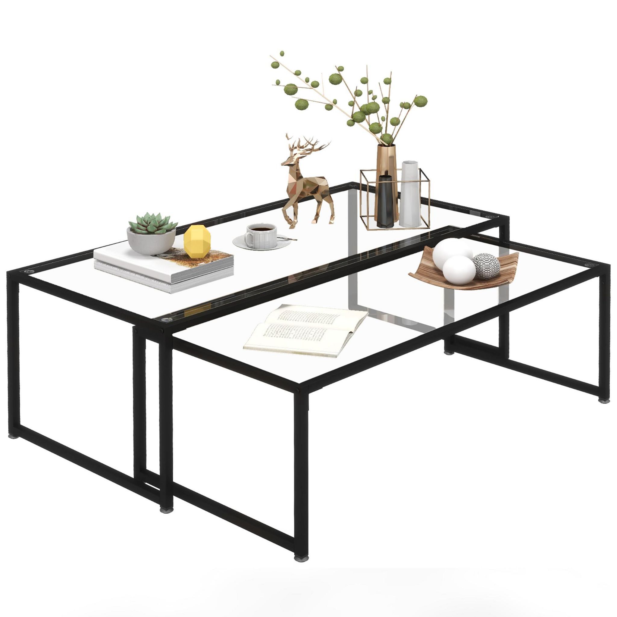 HOMCOM Tables gigognes lot de 2 tables basses rectangulaires design ...