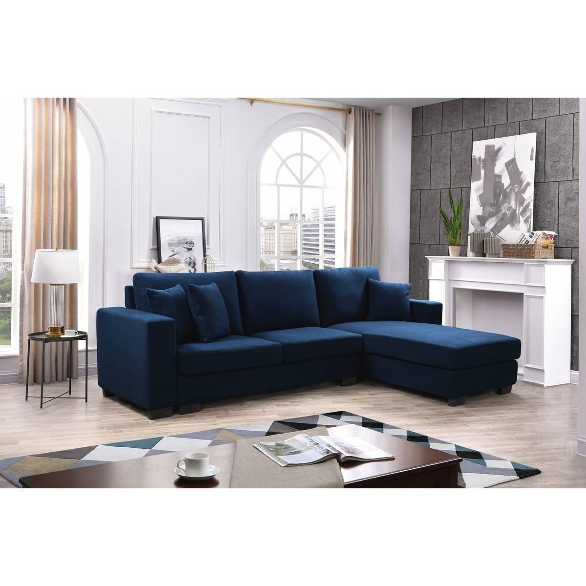 Habitat et Jardin Canapé d'angle réversible en tissu  Lucas  - 5 places - Bleu