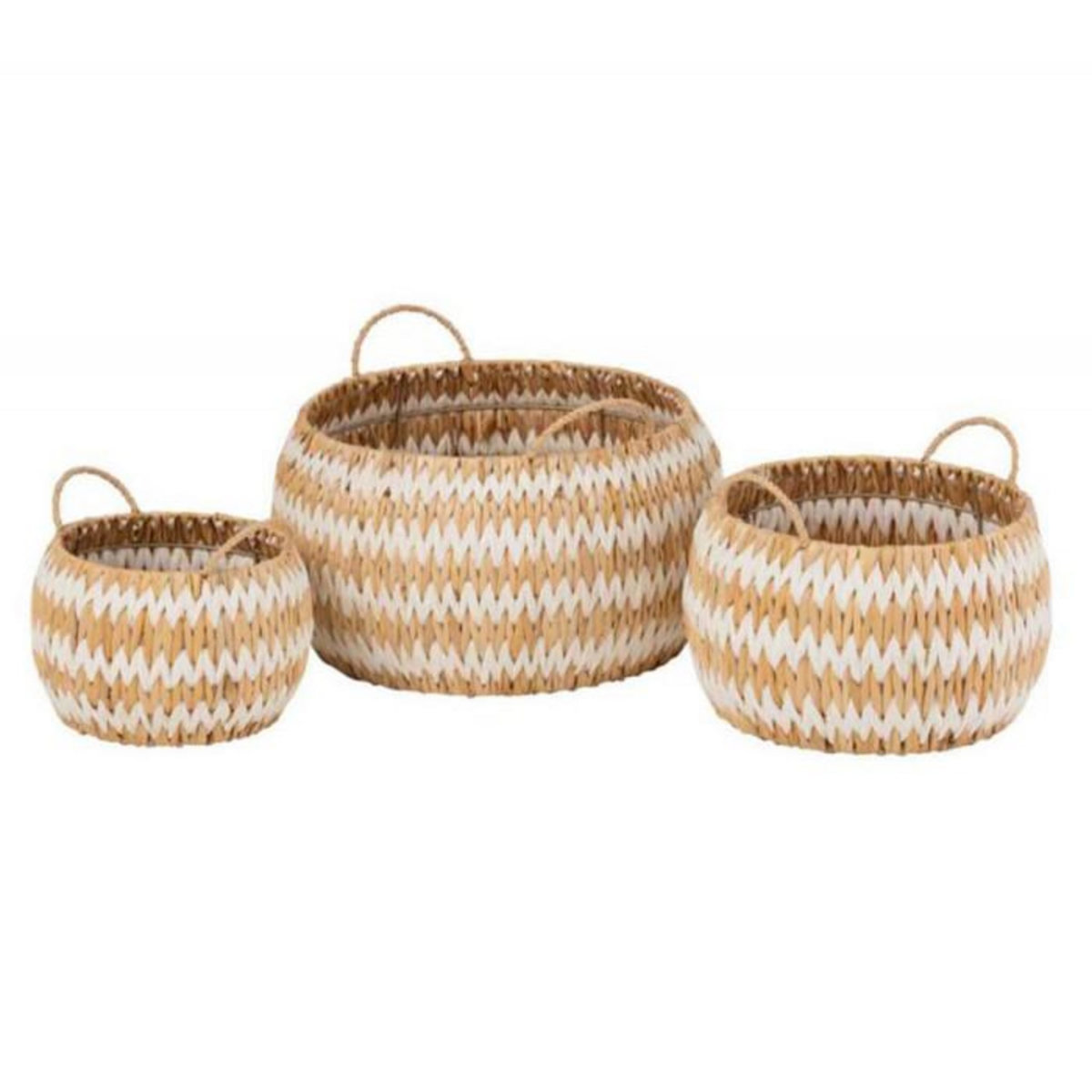 Paris Prix Lot de 3 Paniers Déco  Lys Ronds  35cm Naturel