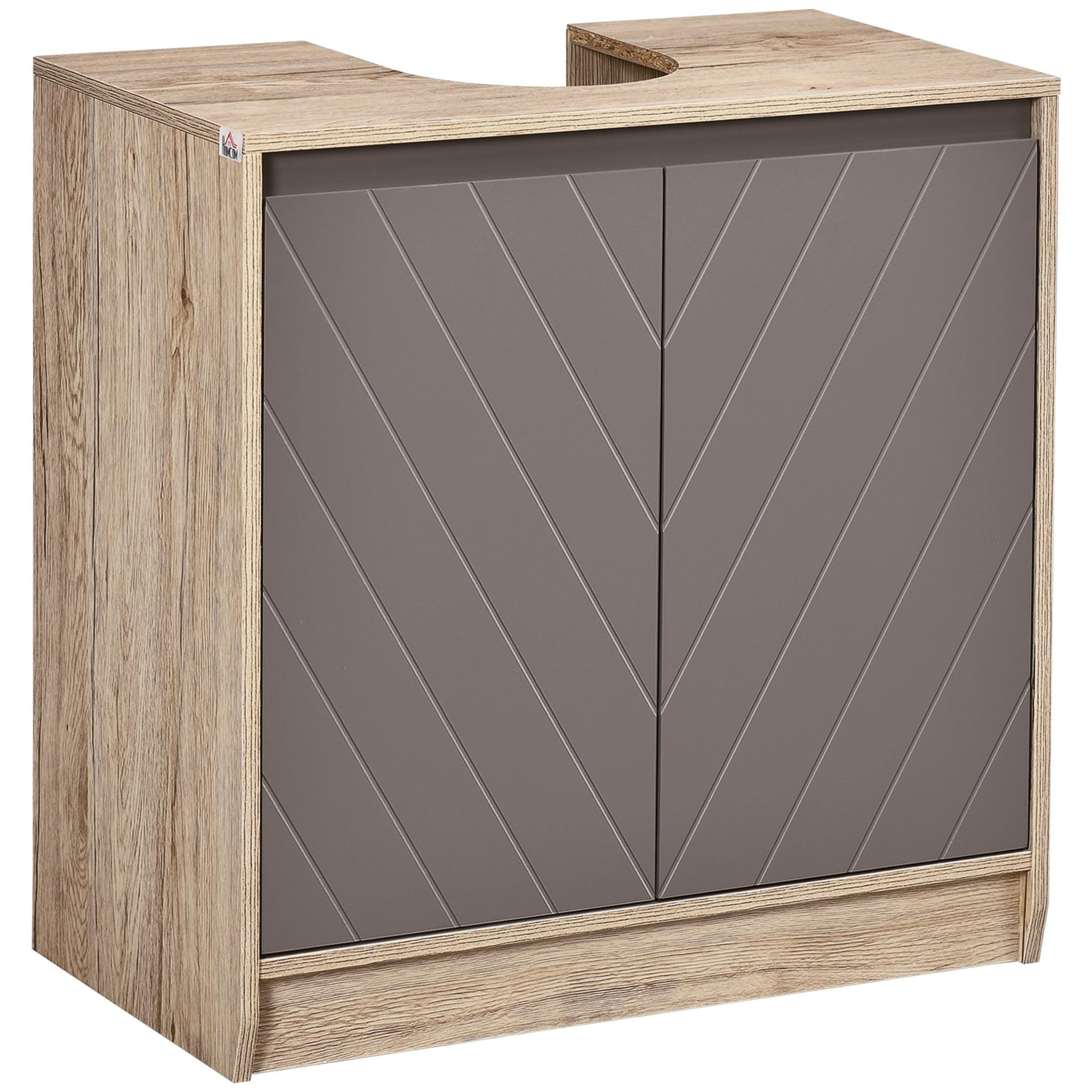 Voir la diapositive 1 : HOMCOM Meuble salle de bain - meuble sous-vasque - placard 2 portes avec étagère - dim. 60L x 30l x 59H cm - panneaux particules chêne clair gris