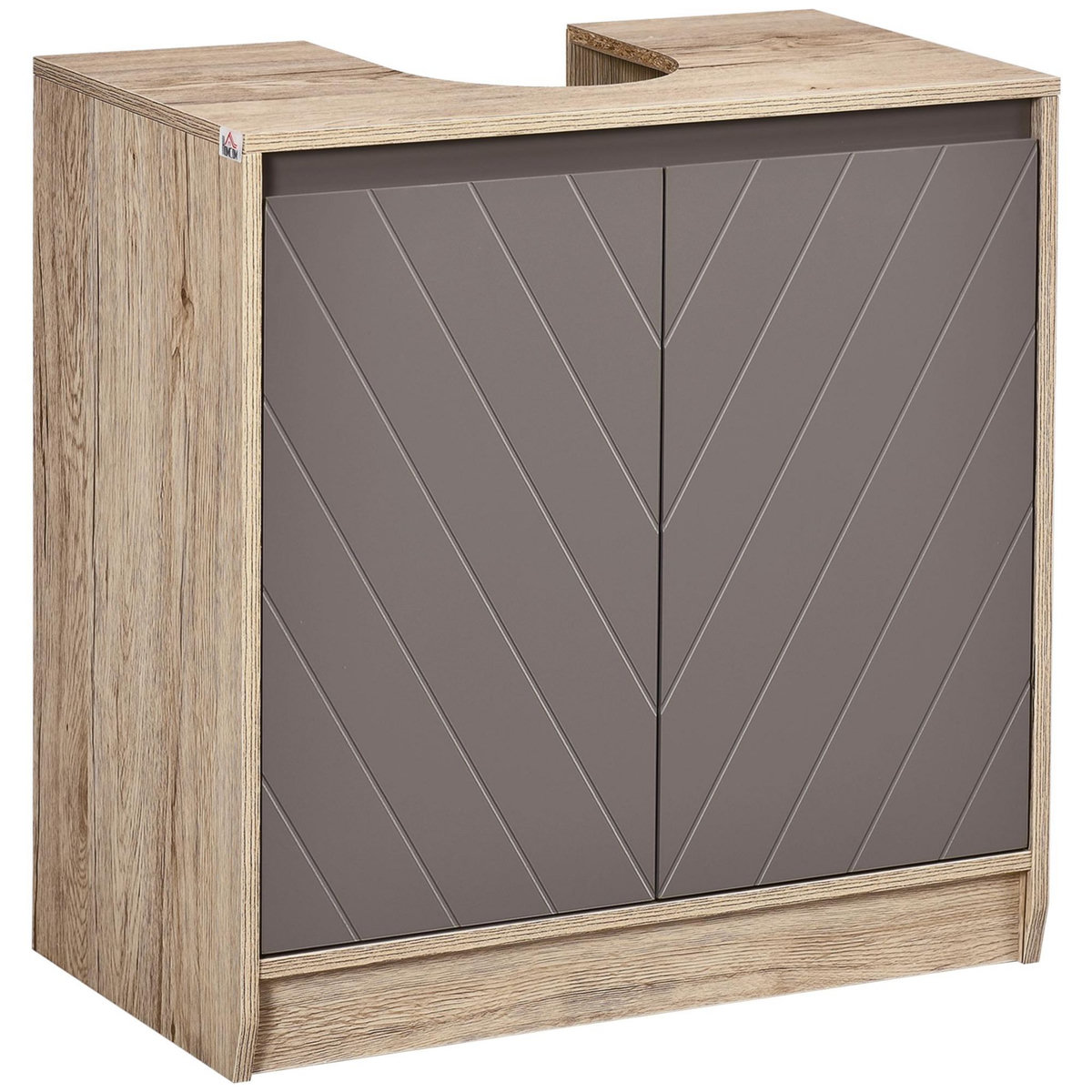 HOMCOM Meuble salle de bain - meuble sous-vasque - placard 2 portes avec étagère - dim. 60L x 30l x 59H cm - panneaux particules chêne clair gris