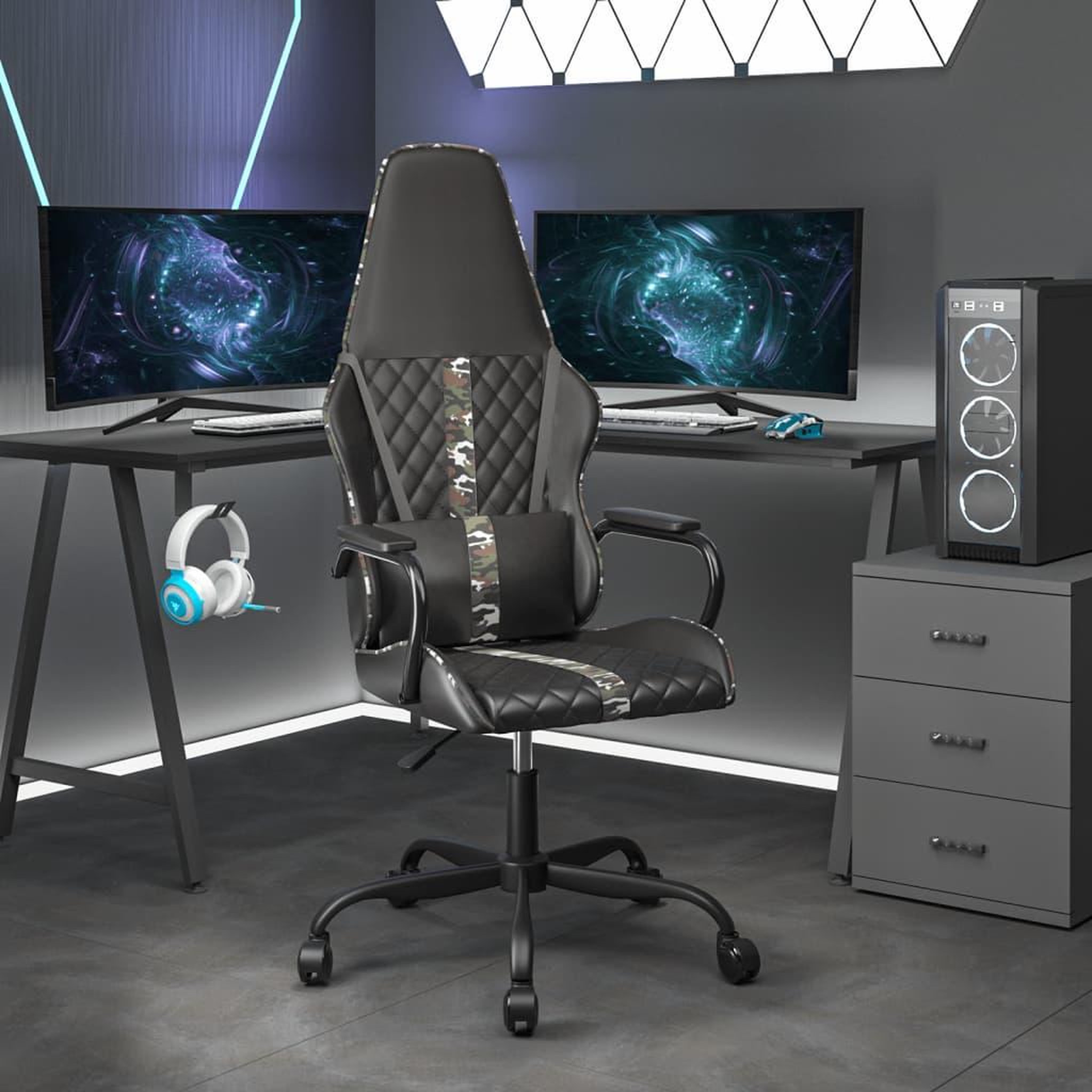 VIDAXL Chaise de jeu de massage camouflage et noir similicuir
