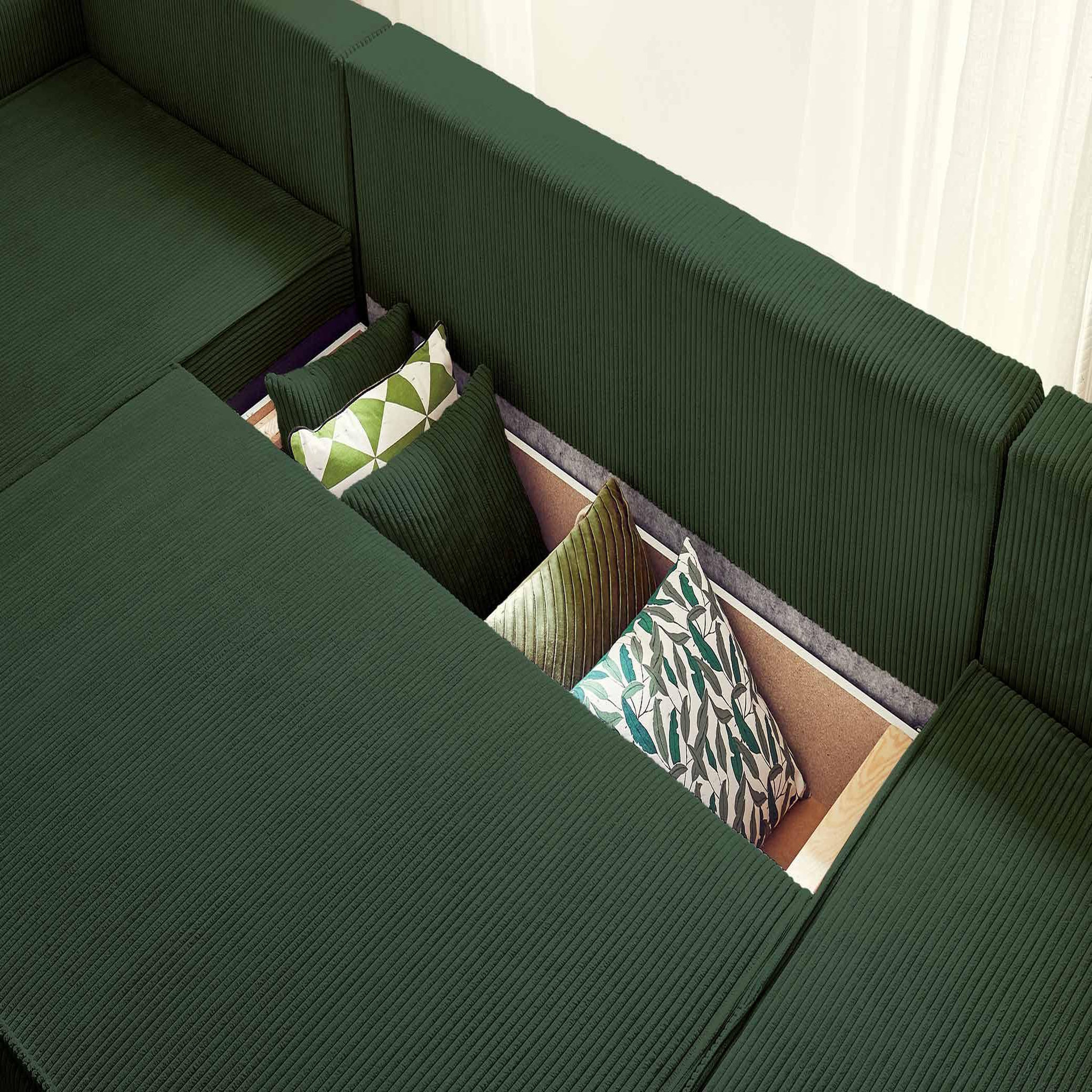 Voir la diapositive 3 : BEST MOBILIER Dellia - canapé panoramique en u - 7 places - convertible - avec coffre - en velours côtelé