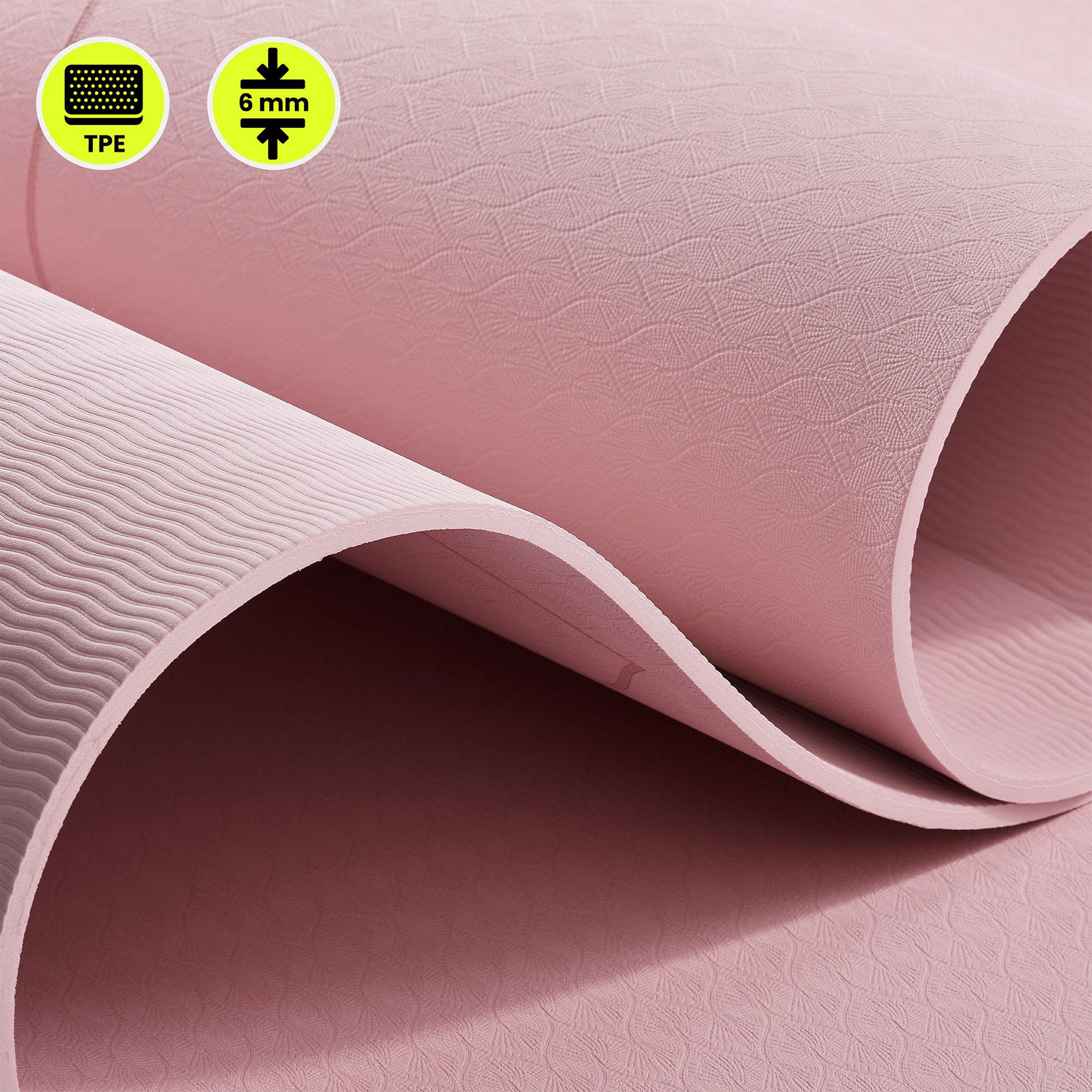 Voir la diapositive 3 : HYPERMOTION Tapis yoga fitness HyperMotion Lotos TPE 6 mm 183x61 cm rose avec sangle