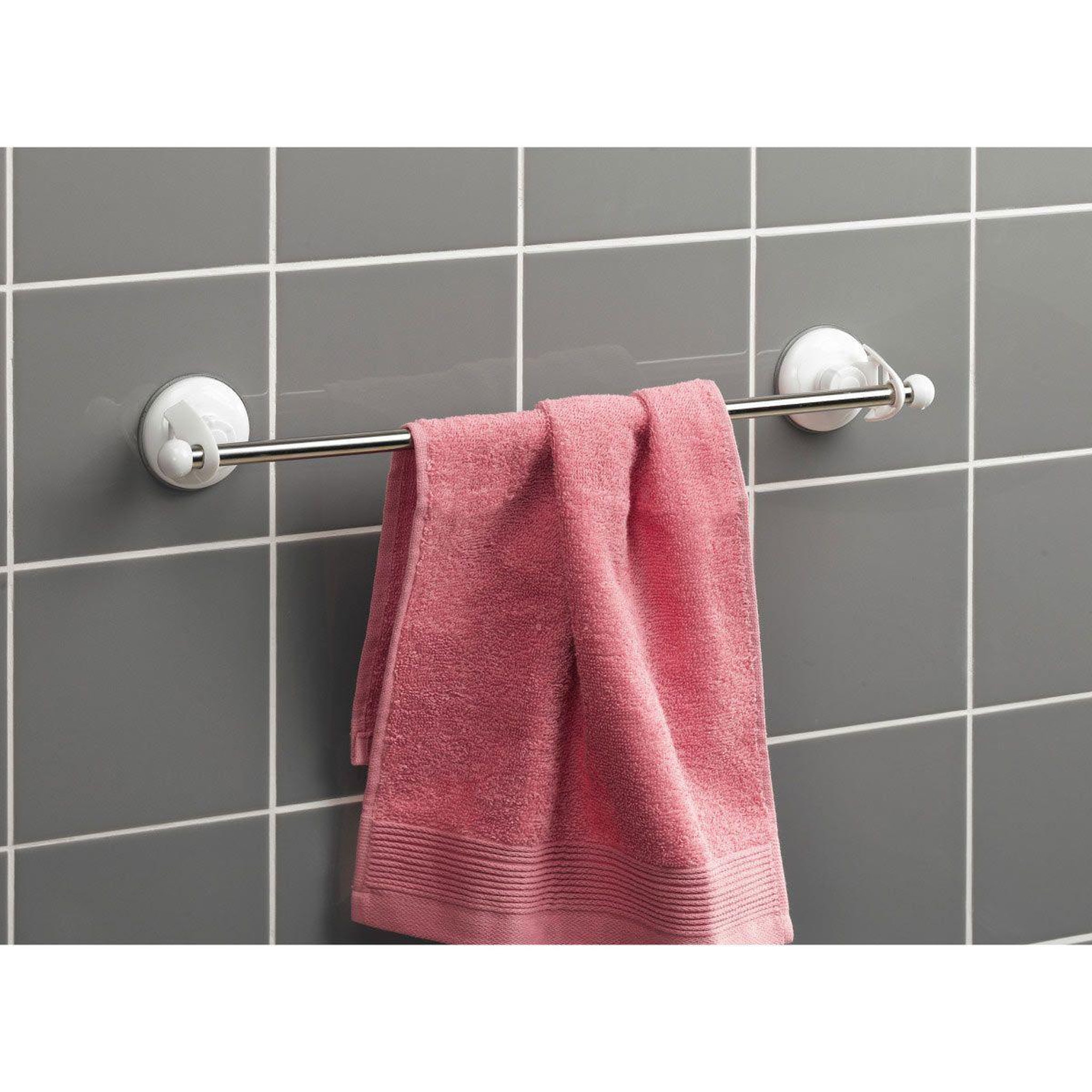 Douceur d'Intérieur Porte Serviettes 1 Barre  Ventouse  47cm Argent