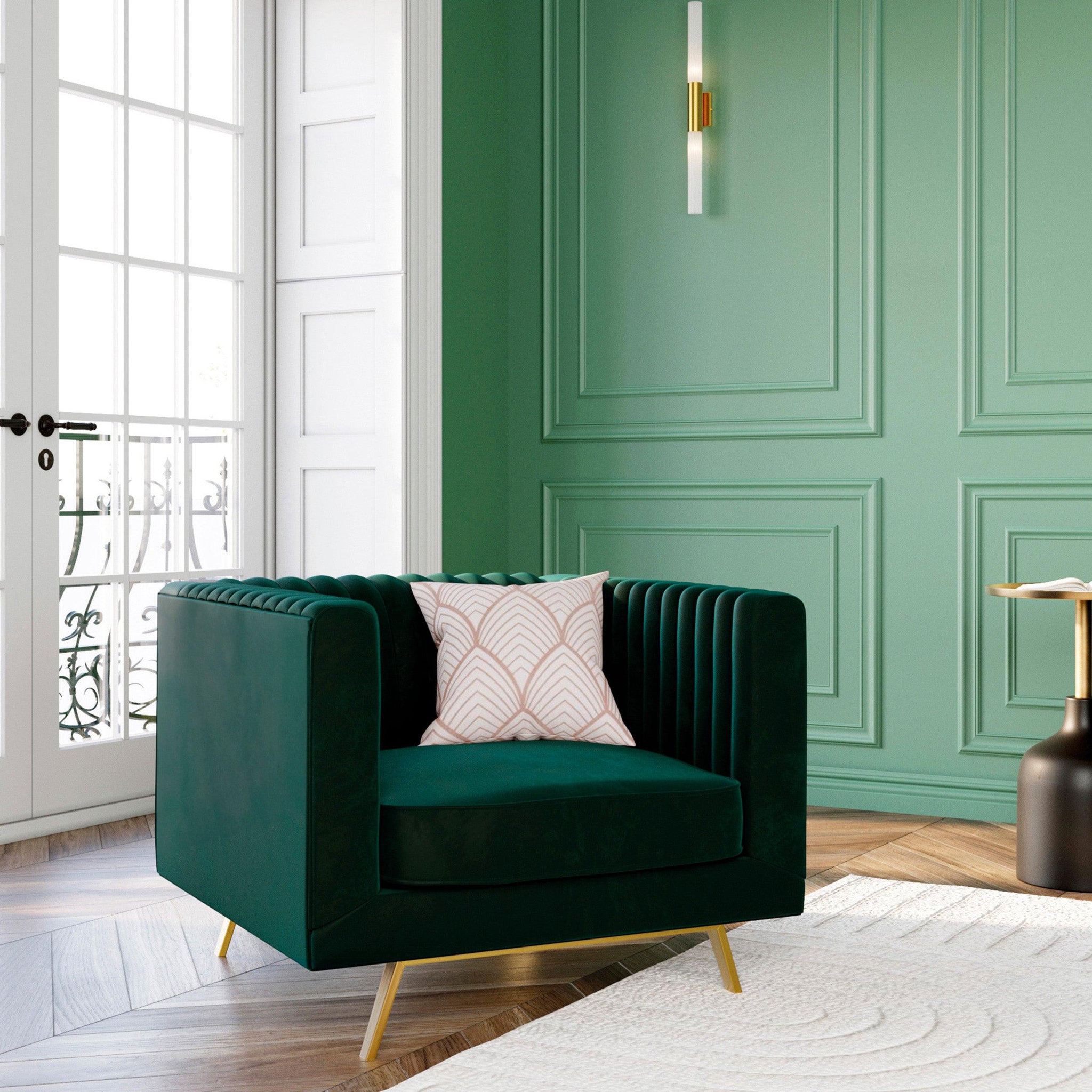 Voir la diapositive 2 : MAISON PAVANE Fauteuil en velours vert foncé-gatsby