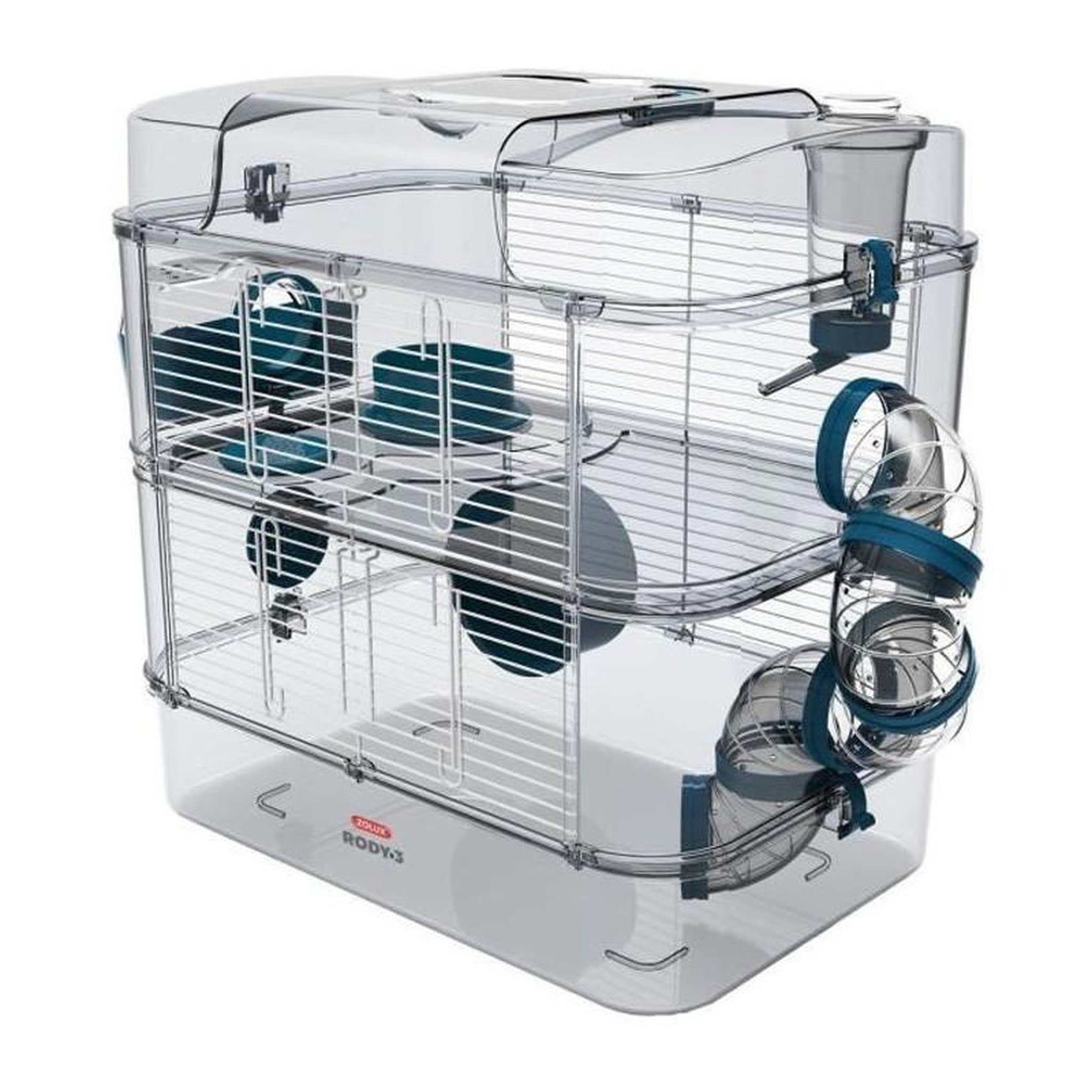 Zolux ZOLUX Cage sur 2 etages pour hamsters, souris et gerbilles - Rody3 duo - L 41 x p 27 x h 40,5 cm - Bleu