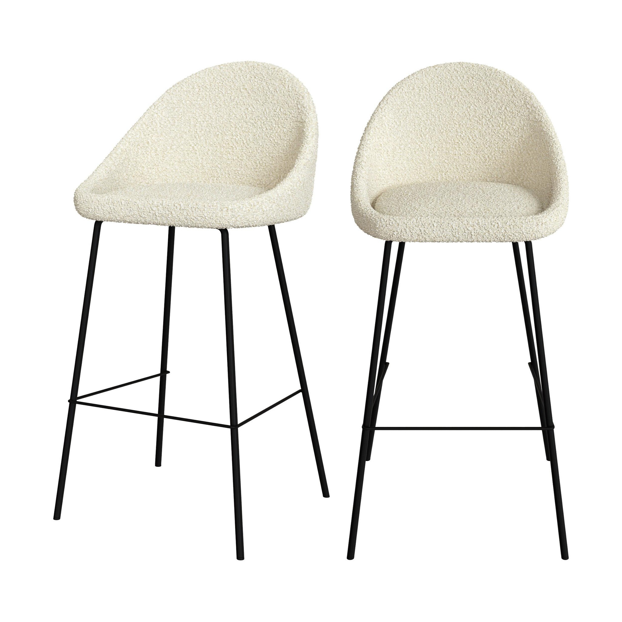 MAISON PAVANE Lot de 2 chaises de bar en tissu bouclette blanche 75 cm-misty