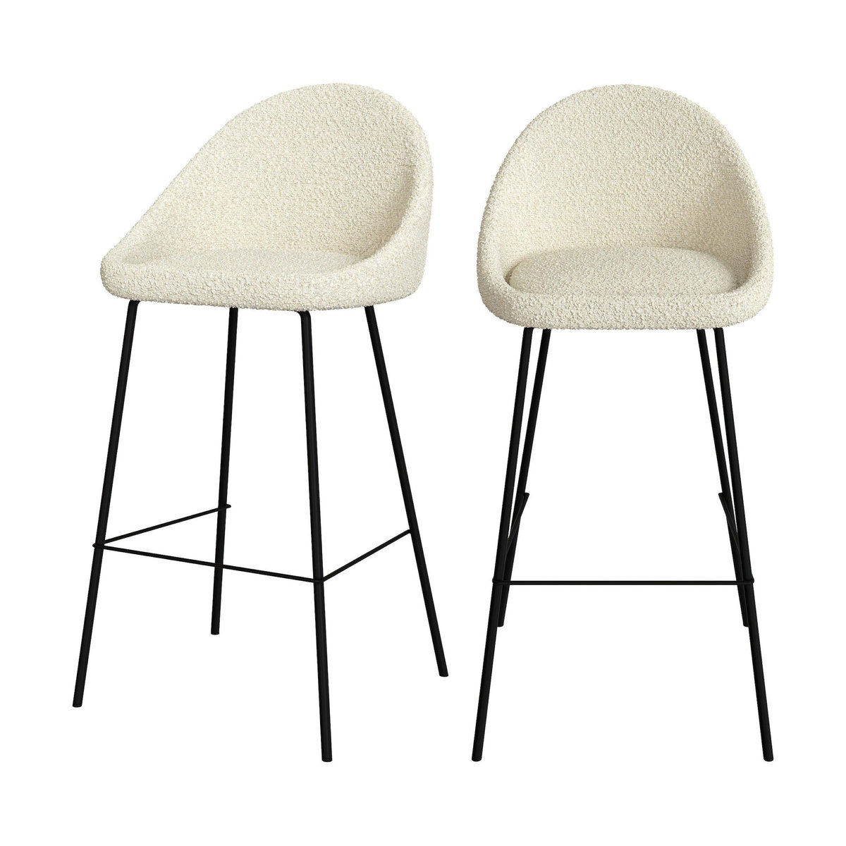 Rendez vous déco Lot de 2 chaises de bar en tissu bouclette blanche 75 cm-Misty