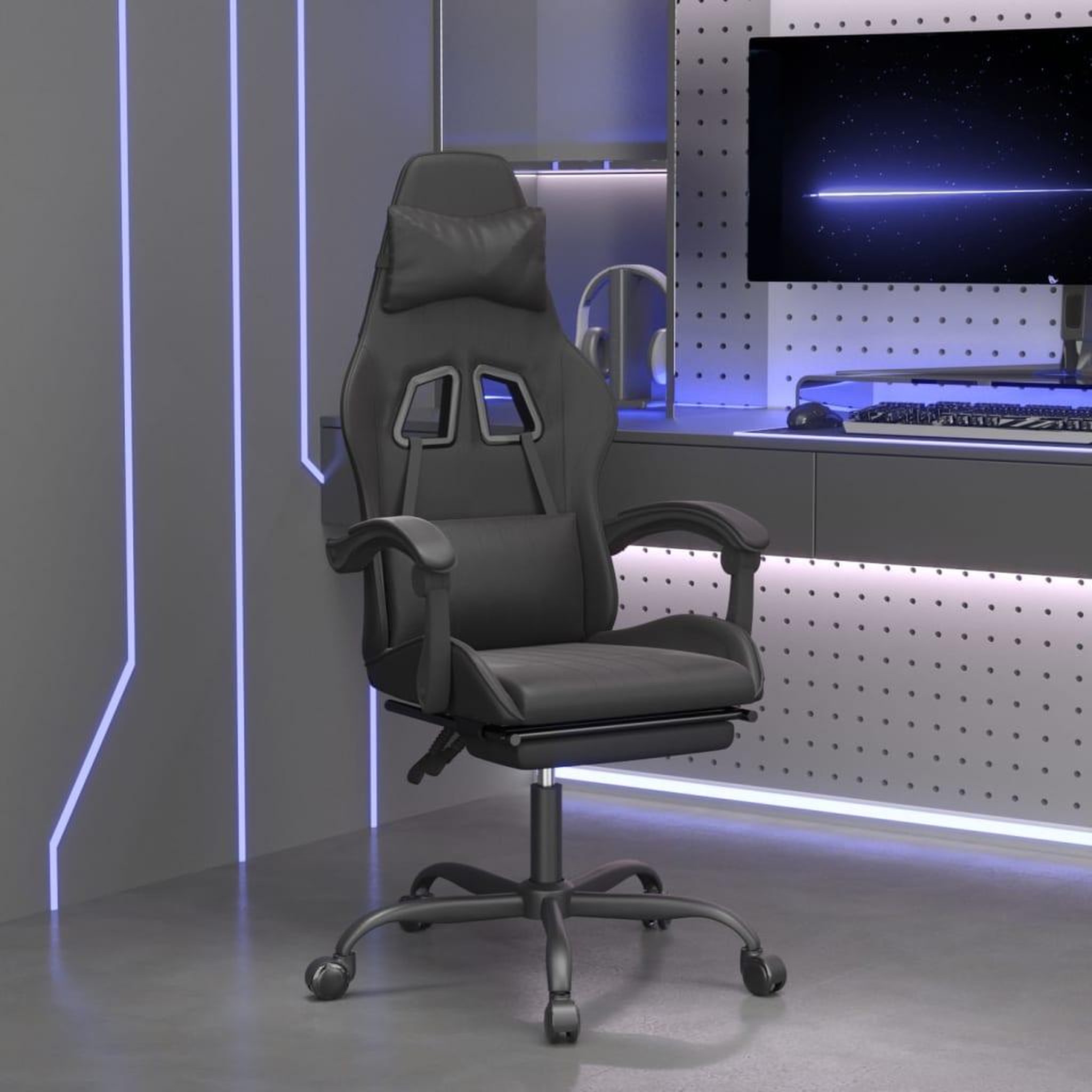 VIDAXL Chaise de jeu pivotante avec repose-pied Noir Similicuir