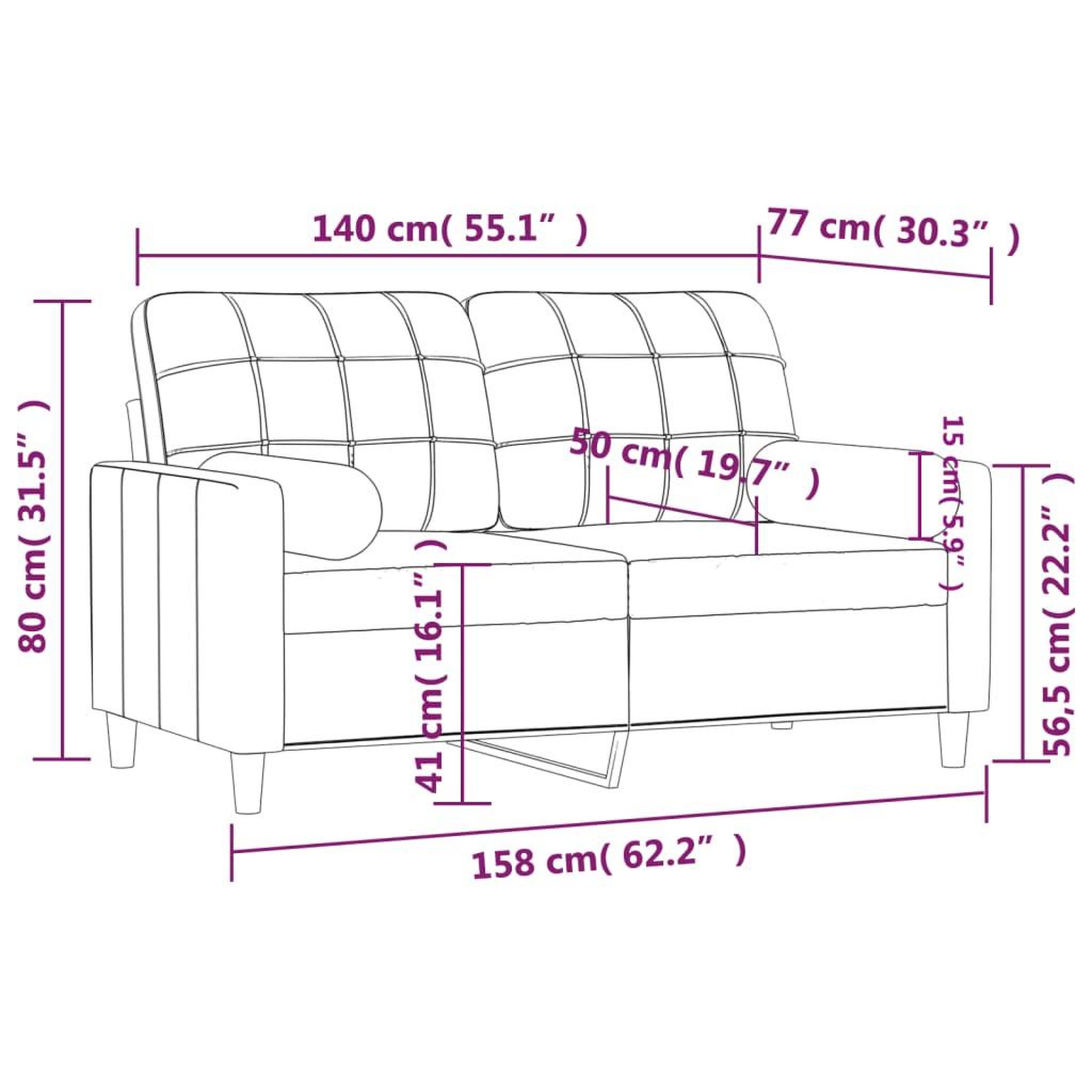 Voir la diapositive 6 : VIDAXL Canape 2 places avec oreillers decoratifs taupe 140 cm tissu
