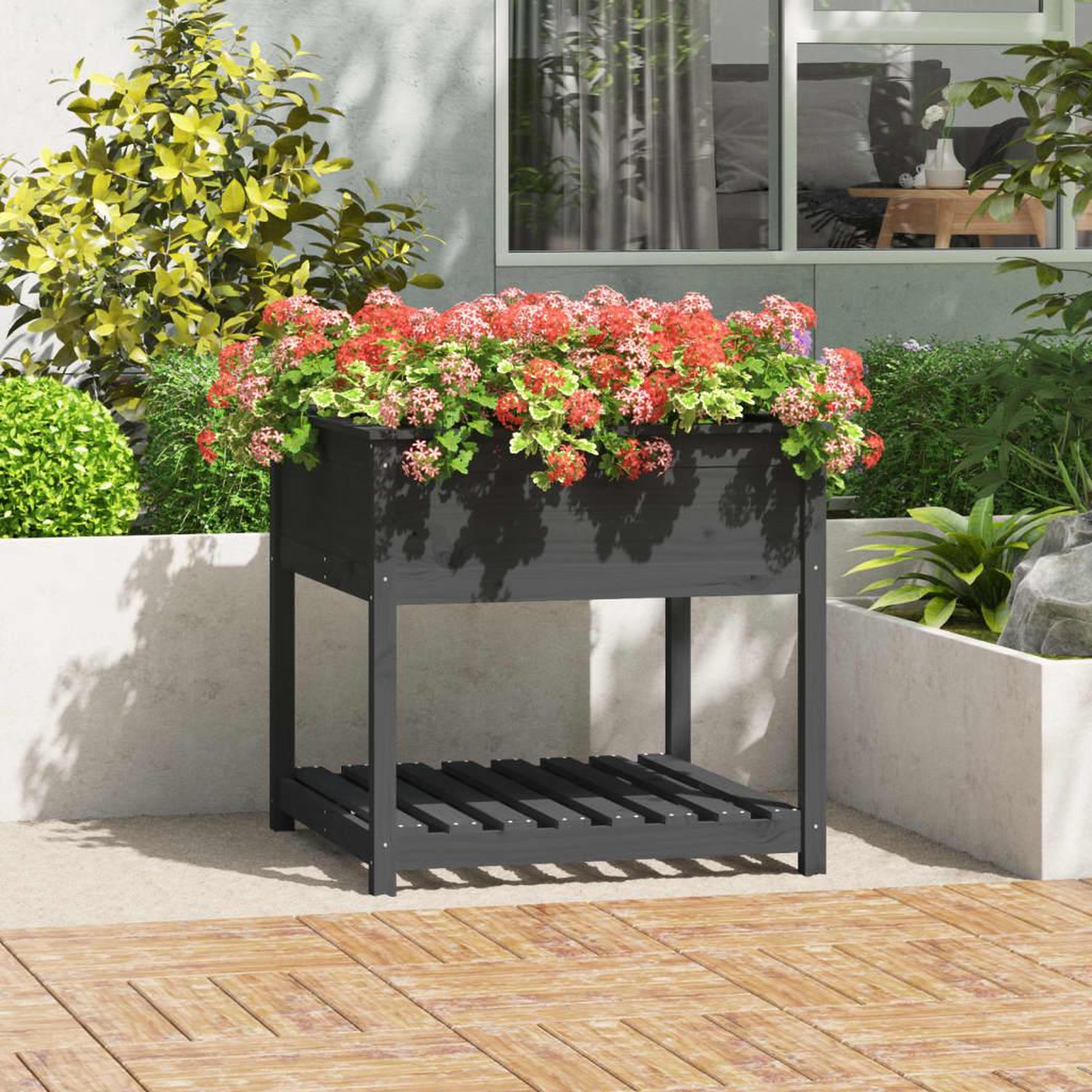 Voir la diapositive 1 : VIDAXL Jardiniere avec etagere Gris 82,5x82,5x81 cm Bois massif de pin