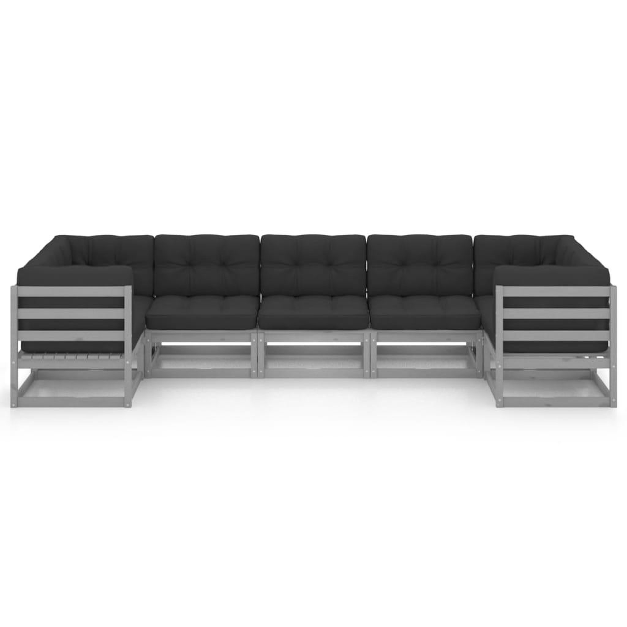Voir la diapositive 3 : VIDAXL Salon de jardin 7 pcs avec coussins Gris Bois de pin massif