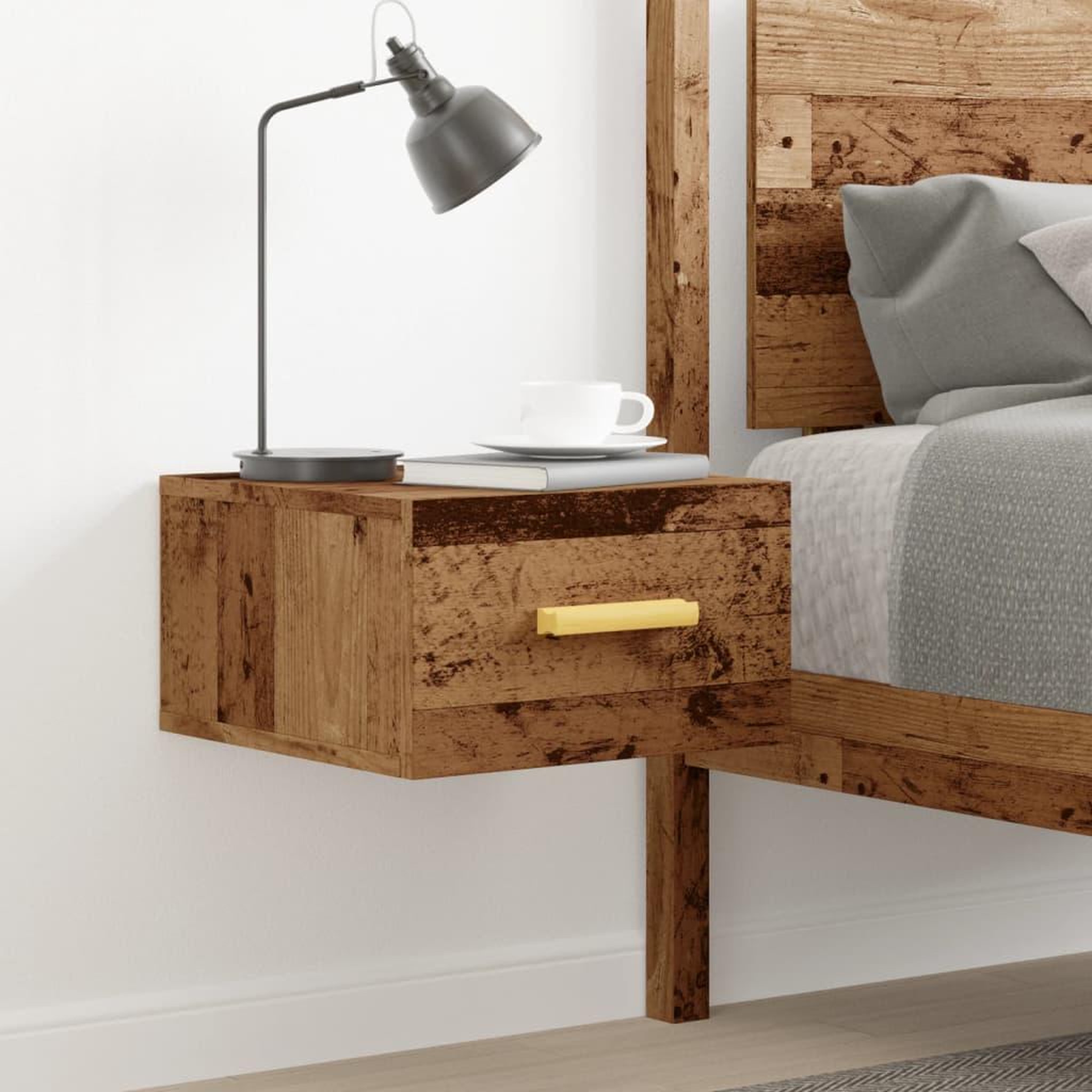 Voir la diapositive 3 : VIDAXL Table de chevet murale vieux bois 35x35x20 cm