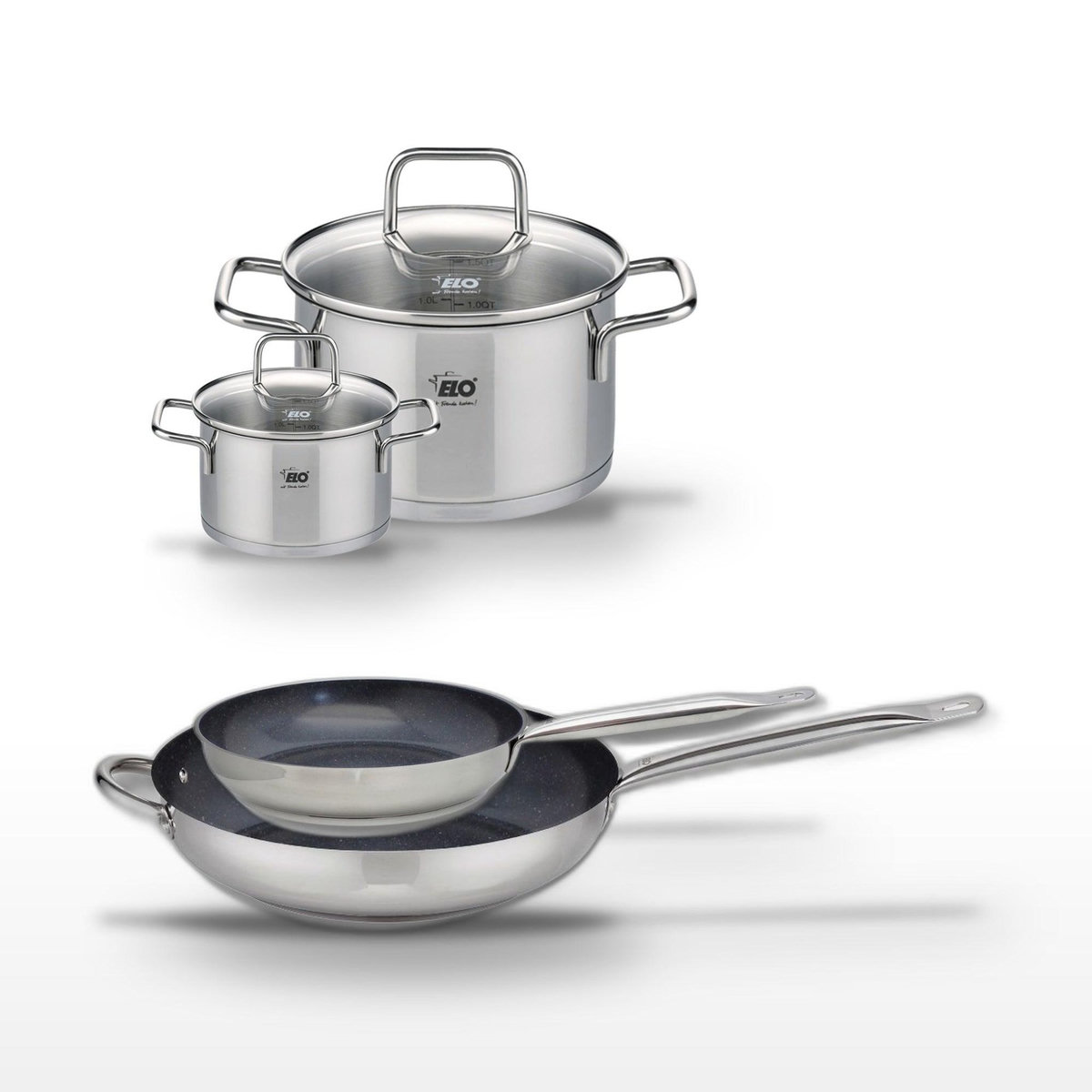 ELO Lot 2 Poêles 24/32cm et 2 Faitouts 12/20cm Elo Profi Therm Platinum