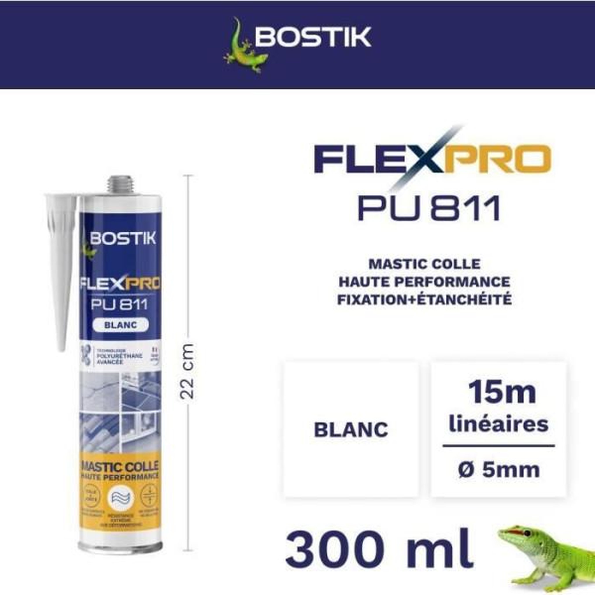 Voir la diapositive 2 : Bostik Mastic colle/joint - BOSTIK - Flexpro PU811 - Tous matériaux - Intérieur/extérieur - Blanc - 300 ml