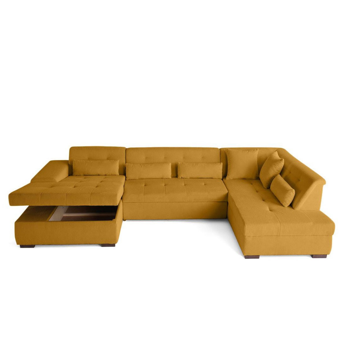 LISA DESIGN Vermont - canapé panoramique d'angle droit - 7 places - convertible avec coffre - en velours côtelé