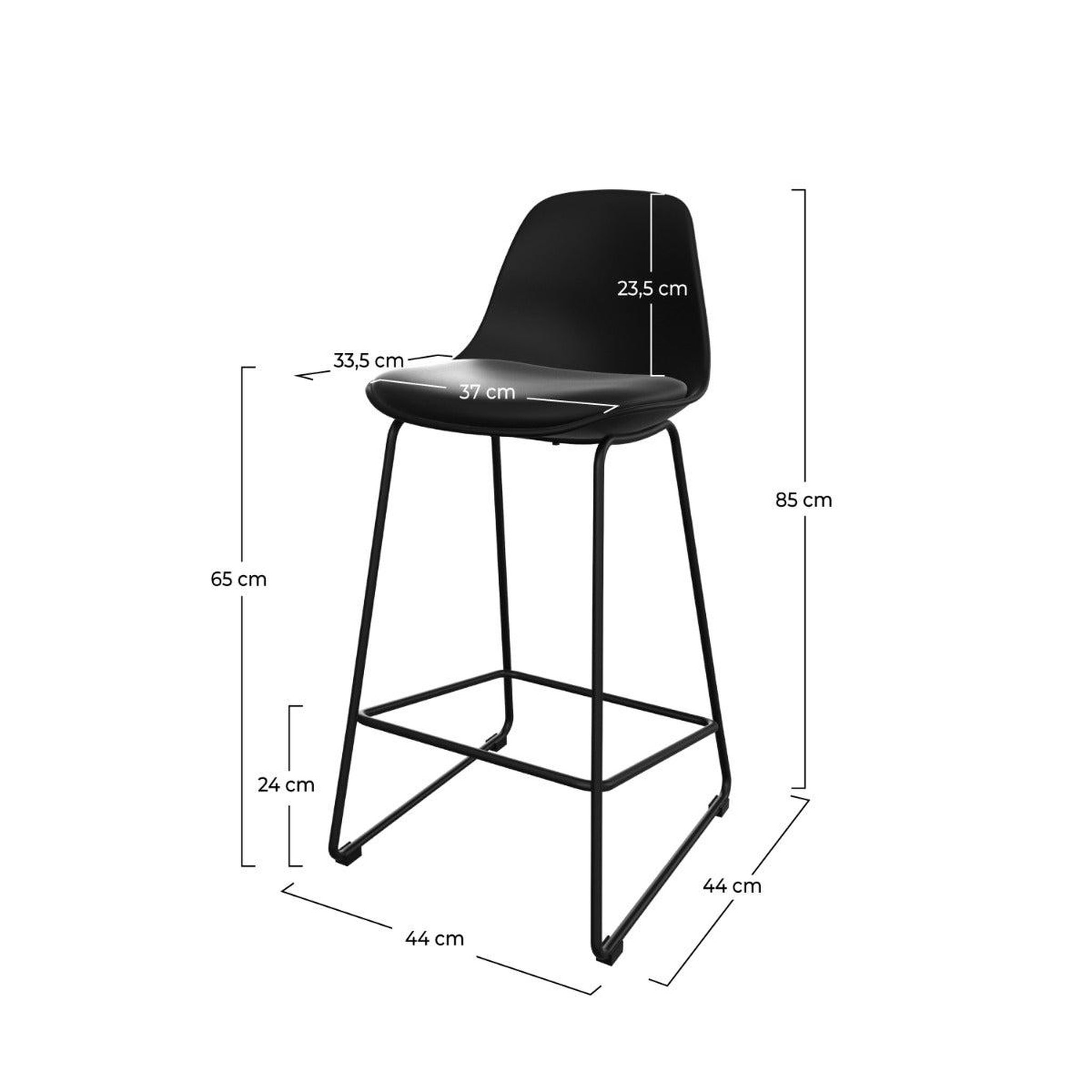 Voir la diapositive 4 : MAISON PAVANE Lot de 2 chaises pour îlot central 65 cm noires-leni