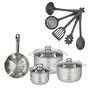 Voir la diapositive 1 : Fackelmann Set poêle 20 cm en inox, 3 faitouts inox 16, 20 et 24 cm et 5 ustensiles Fackelmann Eterna