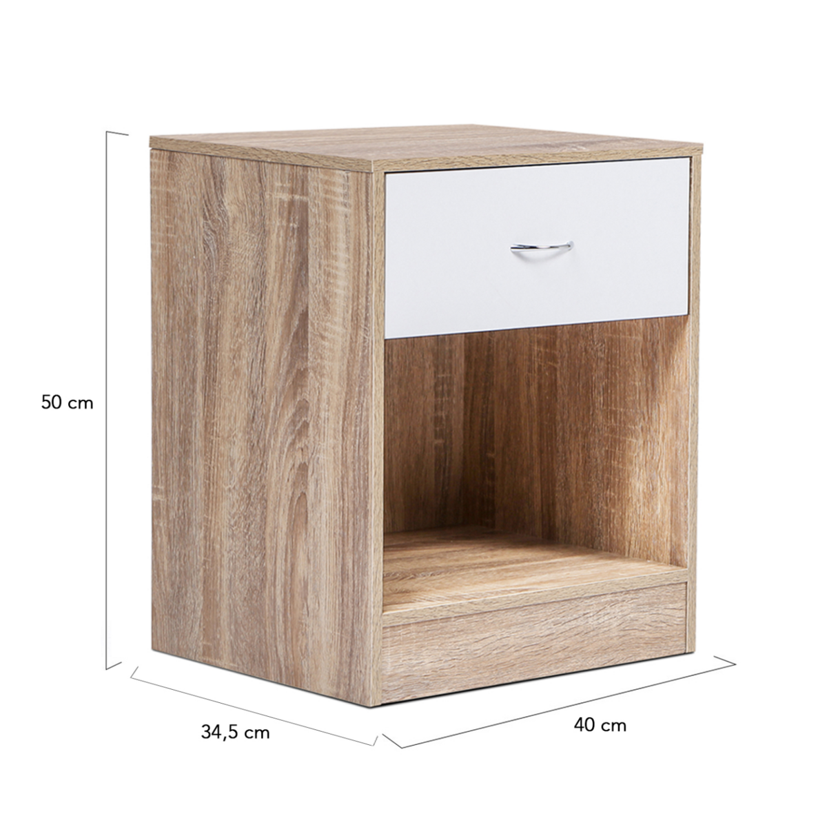 ID MARKET Lot de 2 tables de chevet OLGA 1 tiroir avec niche bois façon hêtre et tiroir blanc