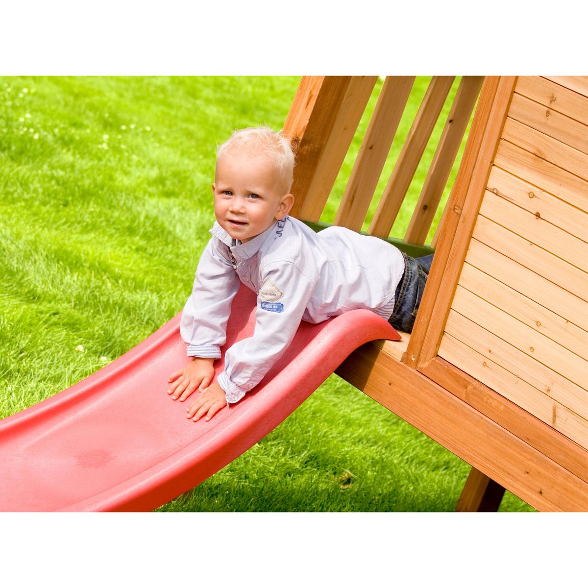 AXI Cabane de jardin pour enfant avec toboggan -Bois - H2.03m - ROBIN 