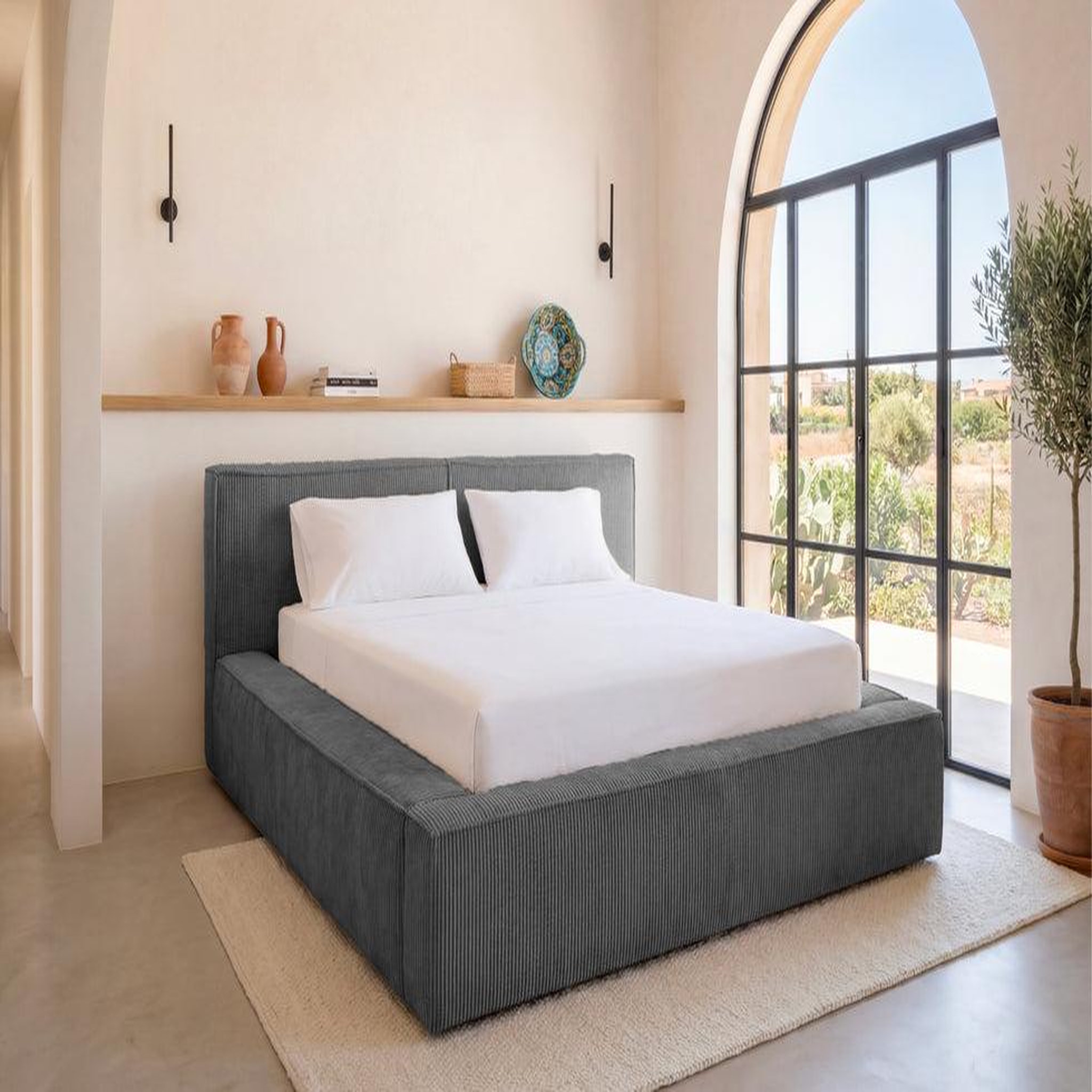 Voir la diapositive 6 : CASANOVA PARIS NOTO - Lit coffre petit velours côtelé Gris foncé