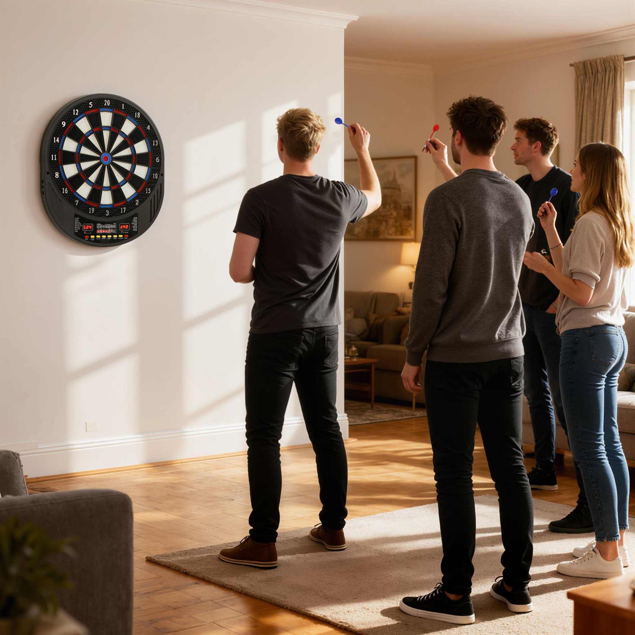Voir la diapositive 2 : HOMCOM Cible jeu de fléchettes électronique 33 jeux 202 variations jusqu'à 8 joueurs
