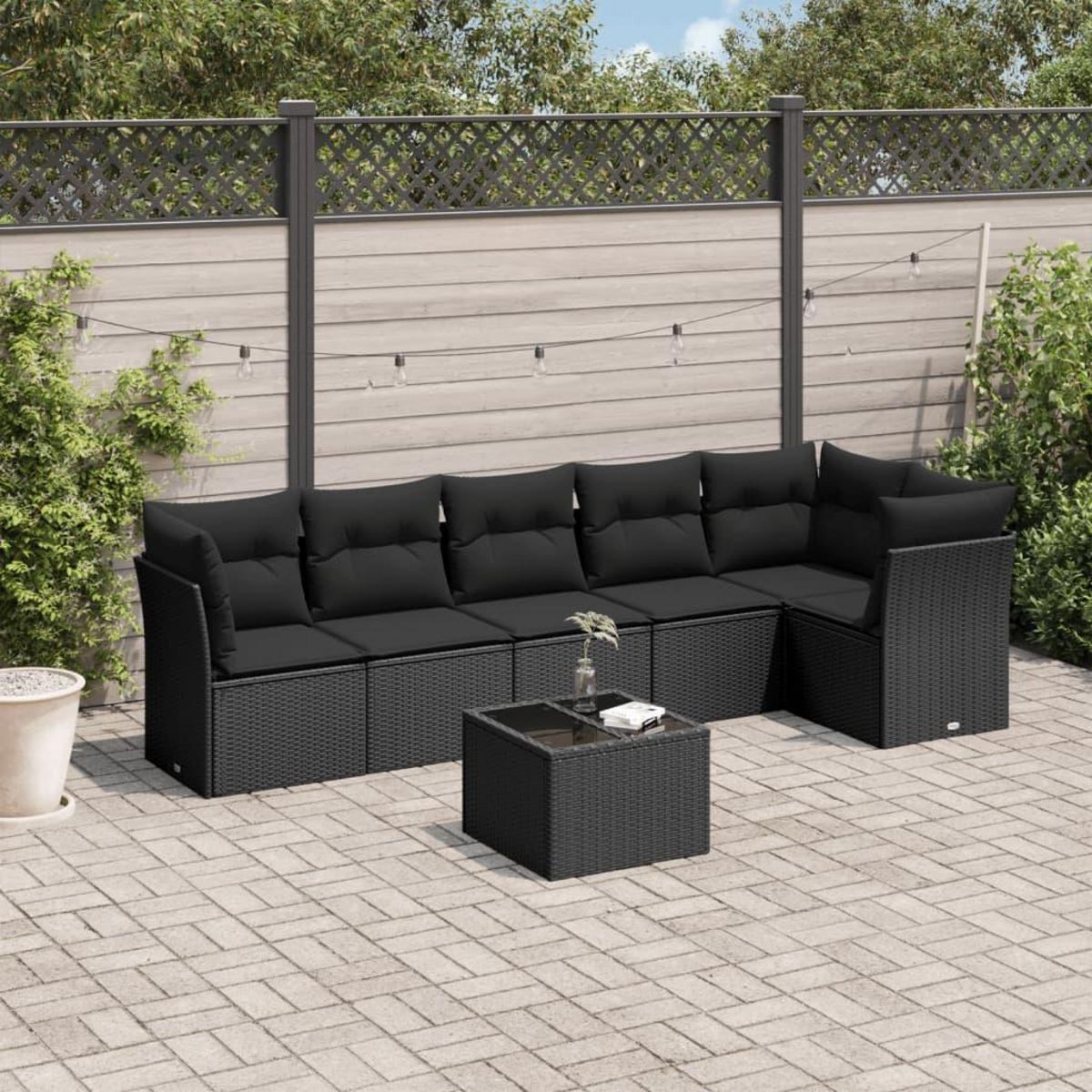 VIDAXL Salon de jardin 7 pcs avec coussins noir resine tressee