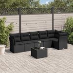 VIDAXL Salon de jardin 7 pcs avec coussins noir resine tressee