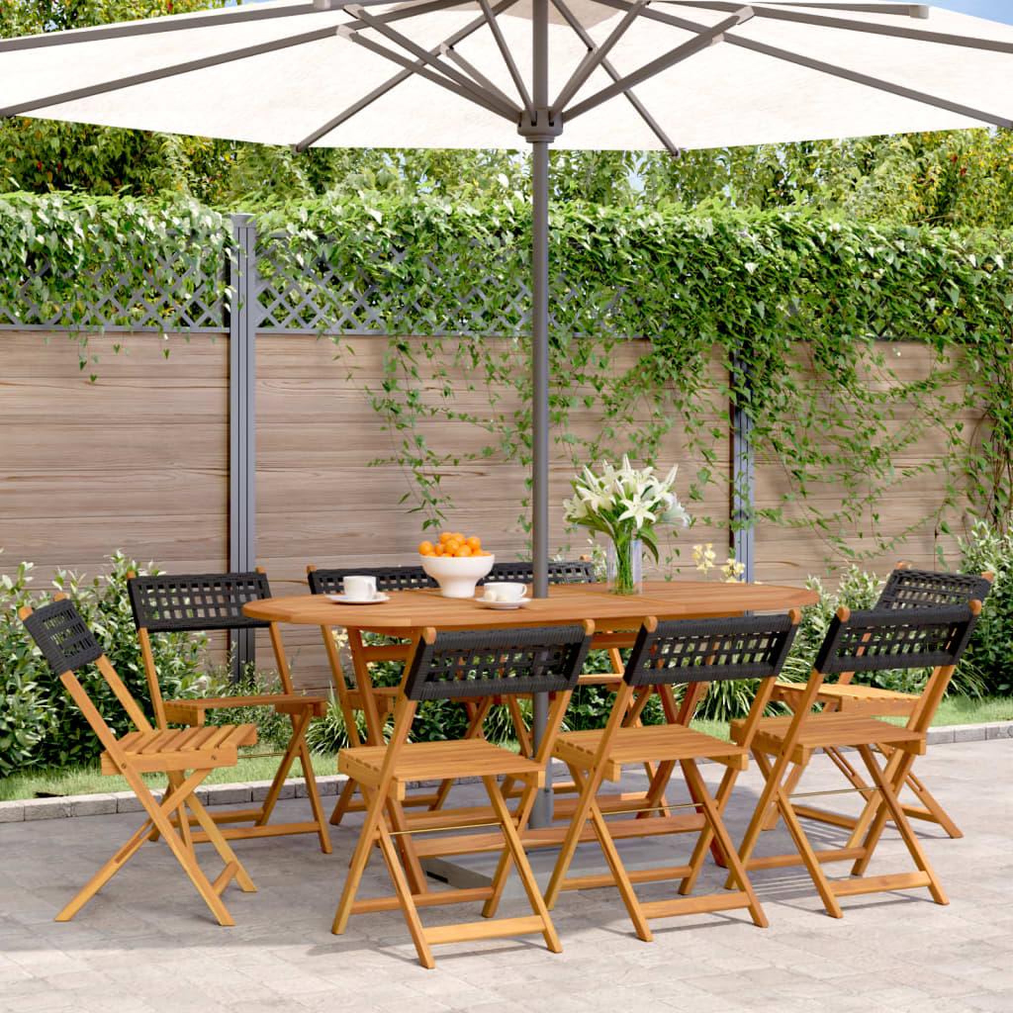 VIDAXL Chaises de jardin pliantes lot de 8 noir poly rotin bois massif