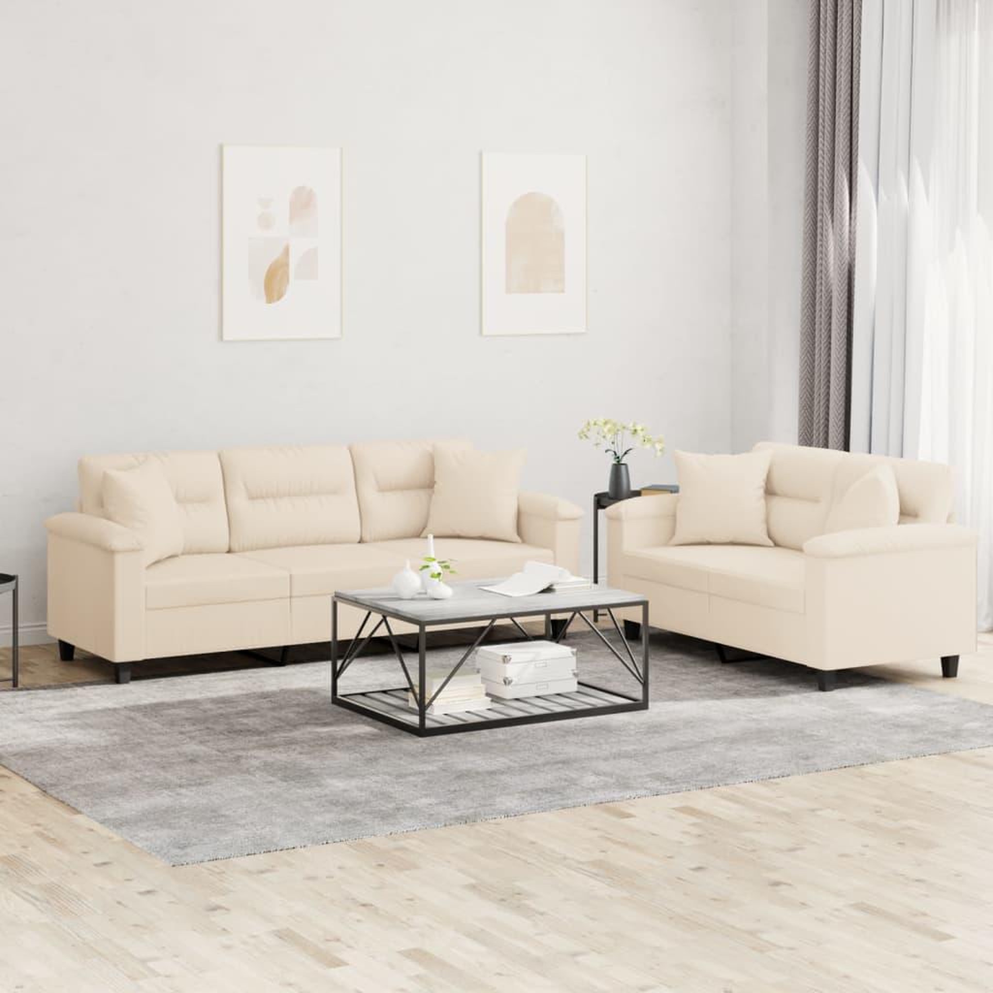 VIDAXL Ensemble de canapes 2 pcs avec coussins Beige Tissu microfibre