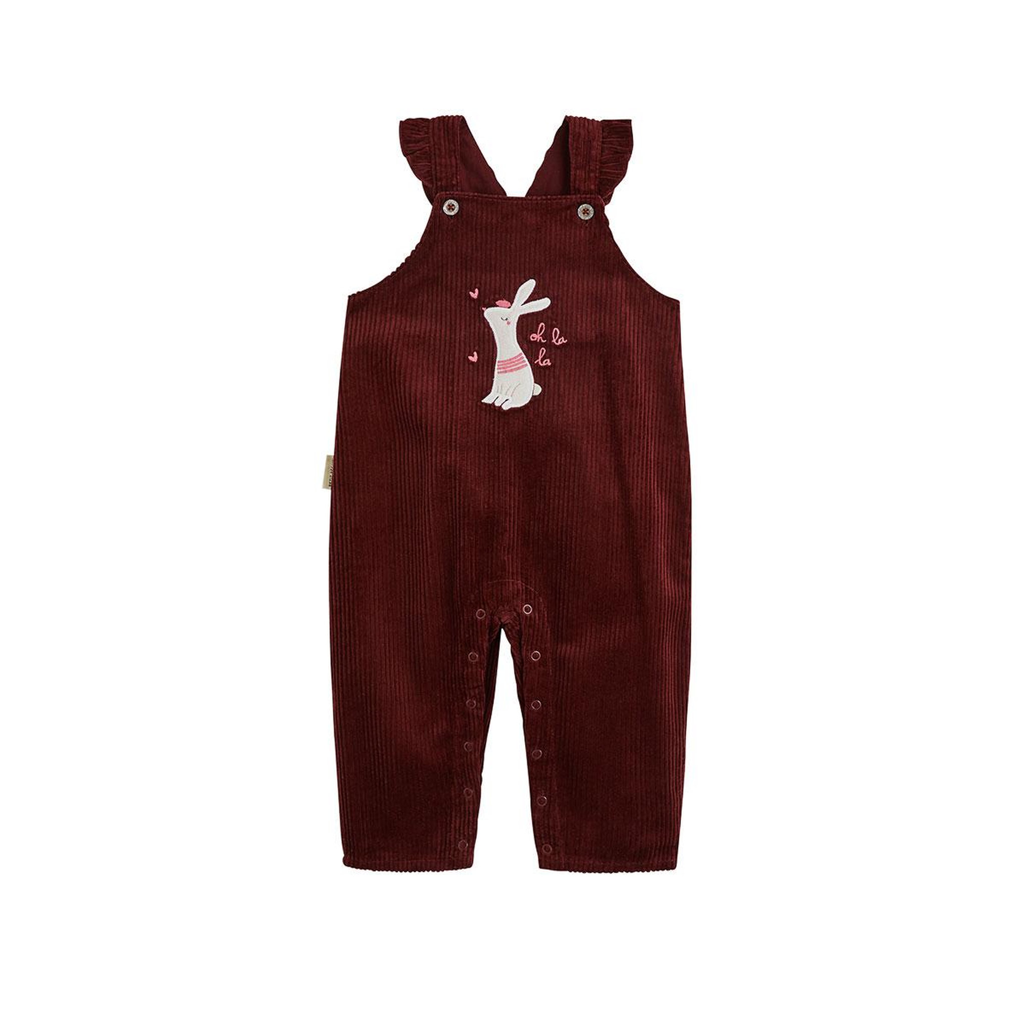 PETIT BEGUIN Salopette bébé en velours côtelé aimée. Coloris disponibles : Rouge