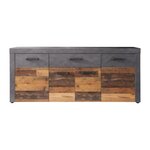 Trendteam Buffet bas INDY 4 Portes et 1 Tiroir - Mélaminé bois vieilli et gris mat - L 178 x P 40 x H 77 cm