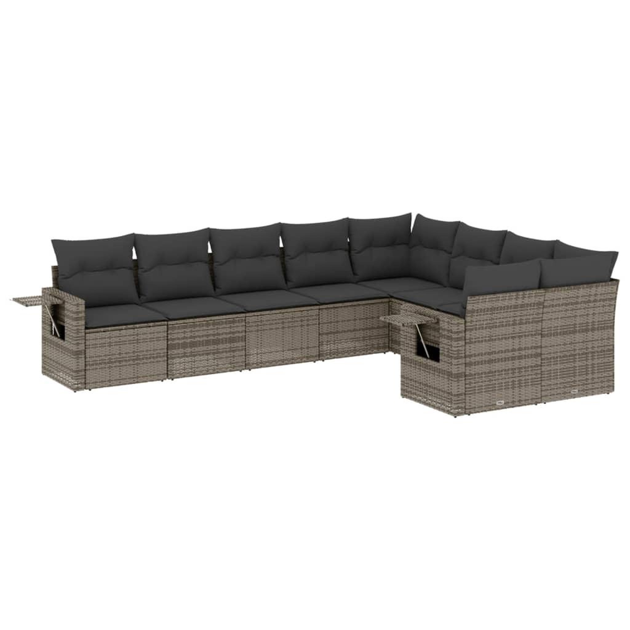 Voir la diapositive 2 : VIDAXL Salon de jardin 9 pcs avec coussins gris resine tressee
