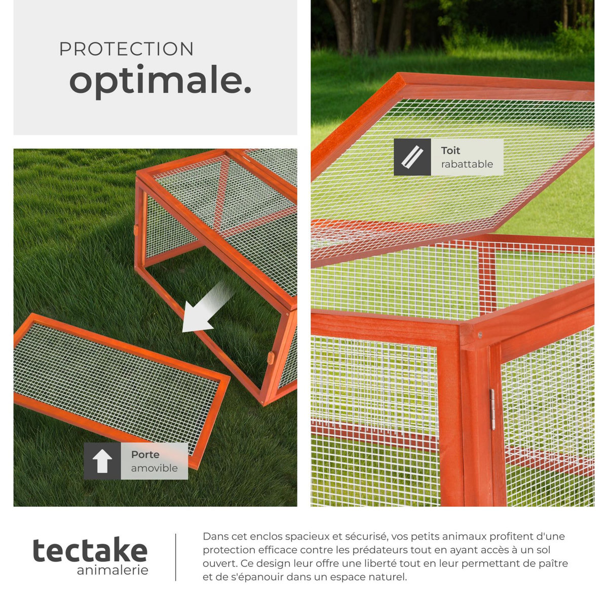 tectake Enclos pour rongeurs en bois marron