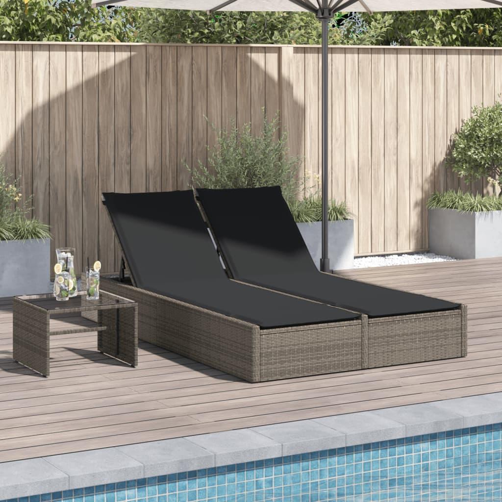 VIDAXL Chaise longue double avec coussins gris resine tressee
