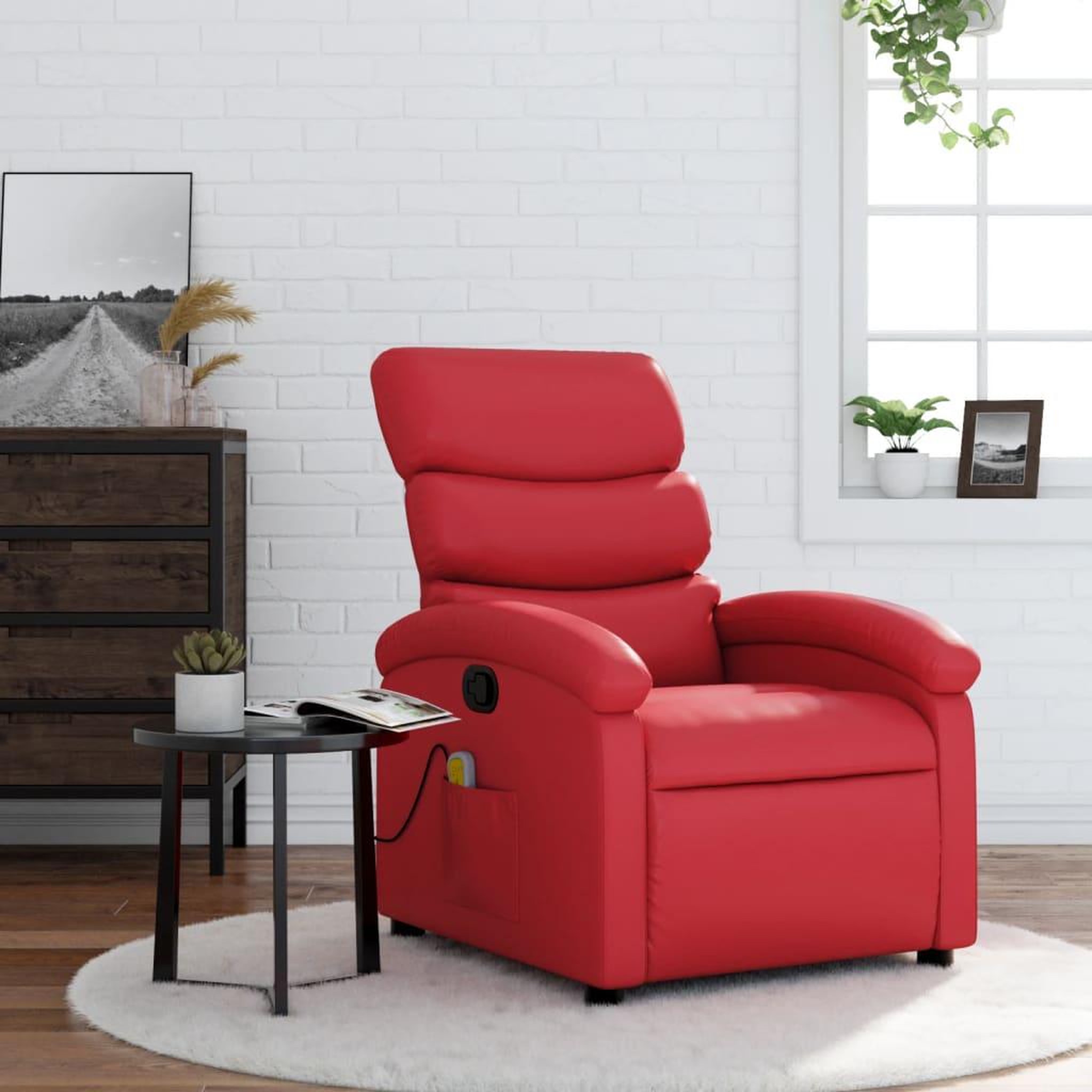 VIDAXL Fauteuil de massage inclinable rouge similicuir