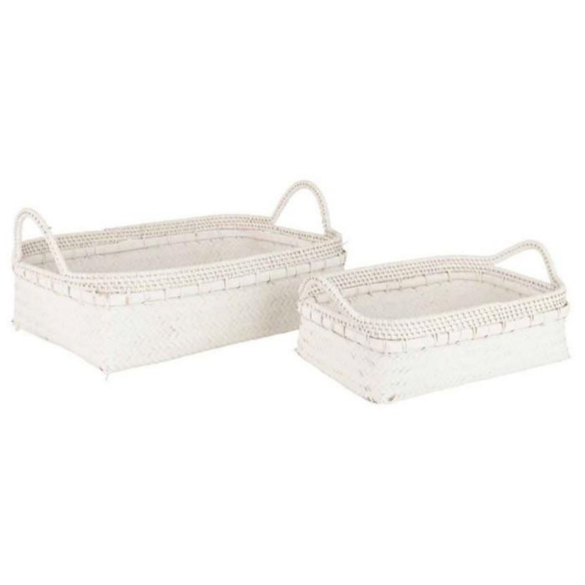 Paris Prix Lot de 2 Plateaux Déco  Lot de 2 Plateaux Déco  Rotin  50cm Blanc  50cm Blanc