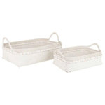 Paris Prix Lot de 2 Plateaux Déco  Lot de 2 Plateaux Déco  Rotin  50cm Blanc  50cm Blanc
